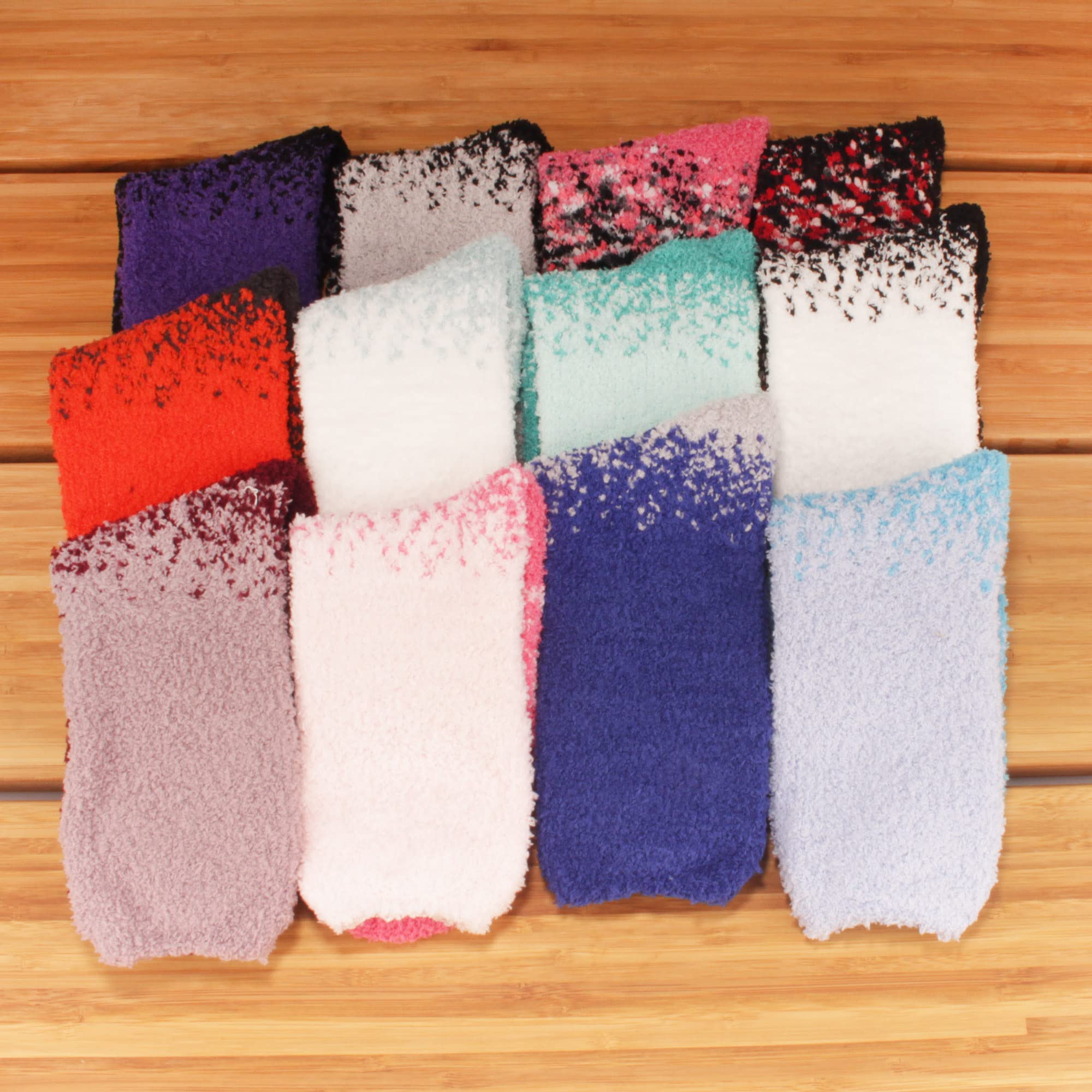 BambooMN Colorful Fuzzy Socks - Ultra Soft Warm Microfiber Slipper Socks for Women & Men - 6-Pack Cozy Home & Lounge Socks for Winter, Gifts, and Relaxation