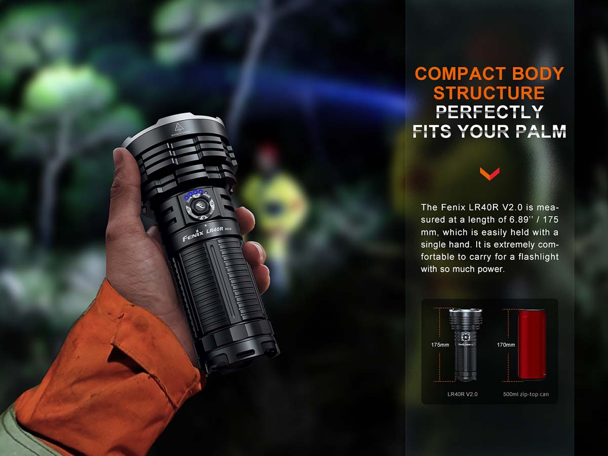 Fenix LR40R V2.0 Rechargeable LED Flashlight - 15000 Lumens Ultra Bright, Waterproof Tactical Light for Camping, Hiking, Emergency & Outdoor Adventures