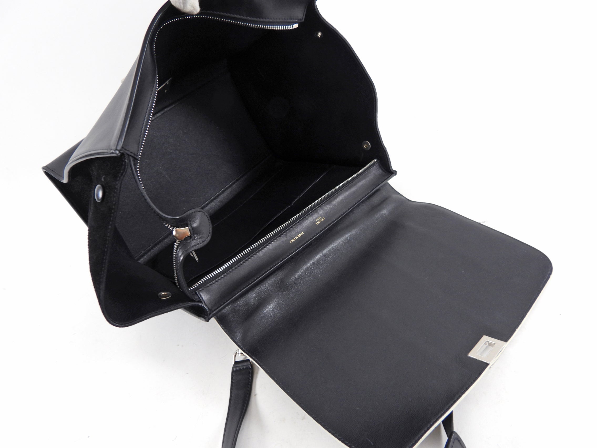 Celine Black Leather and Suede Exotic Trapeze Handbag for Women | Luxury Designer Crossbody Bag for Evening Parties, Date Night & Special Occasions