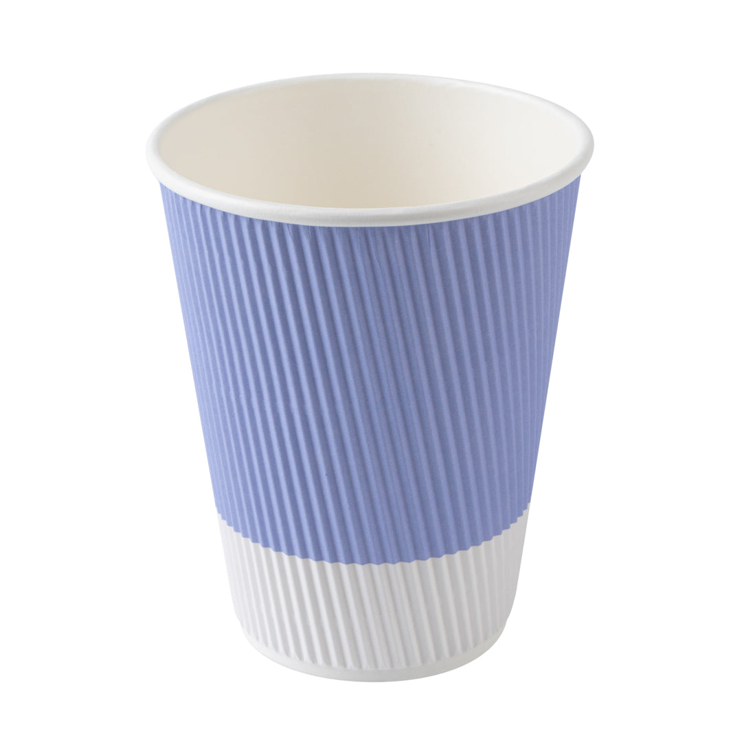 12 oz Light Purple Paper Ripple Wall Coffee Cups with White Lids - 3.5