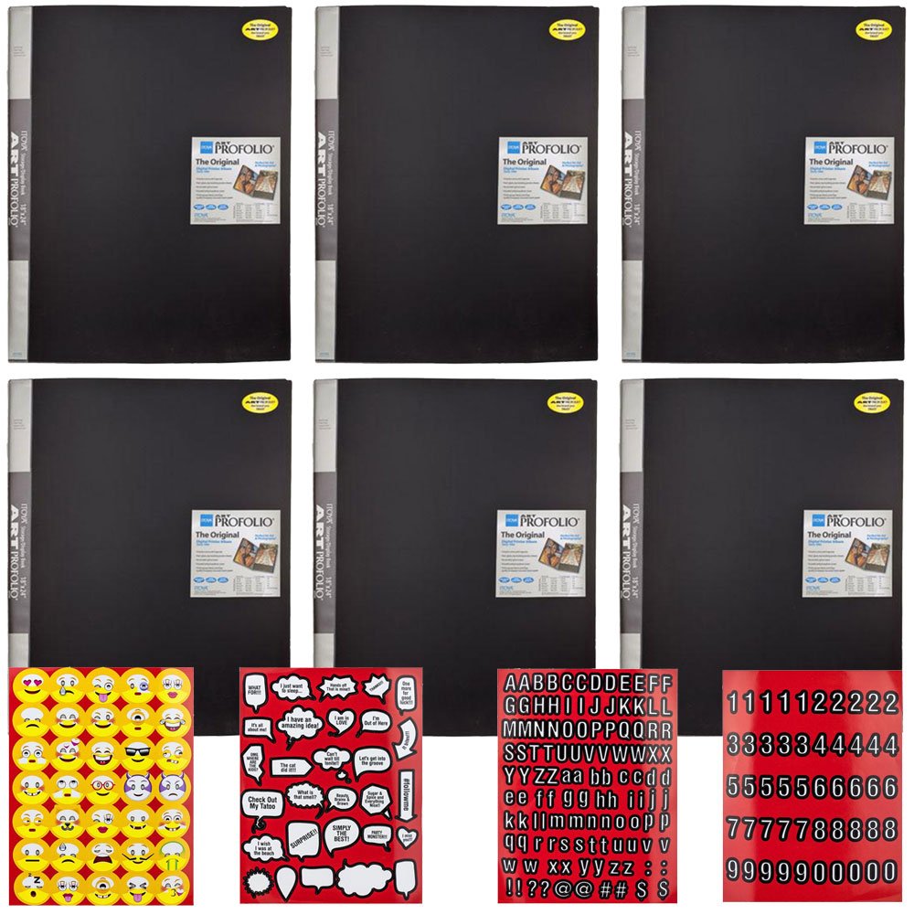 ITOYA 18x24 Inch Original Art Profolio Presentation Book - Professional Portfolio for Artists, Photographers, Documents (6-Pack) with Scrapbooking Stickers - Includes 4 Pages of Emojis, Quotes & Letters - Perfect for Art Shows, Photography Portfolios, School Projects & Creative Presentations