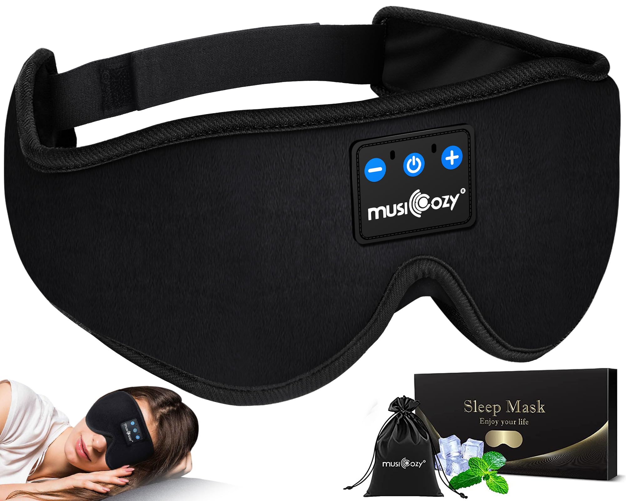 Musicozy Bluetooth 5.4 Sleep Headband with Built-in HD Stereo Speakers - Ice Silk Sleep Mask & Wireless Headphones for Men & Women - Perfect for Travel, Meditation, and Nighttime Relaxation