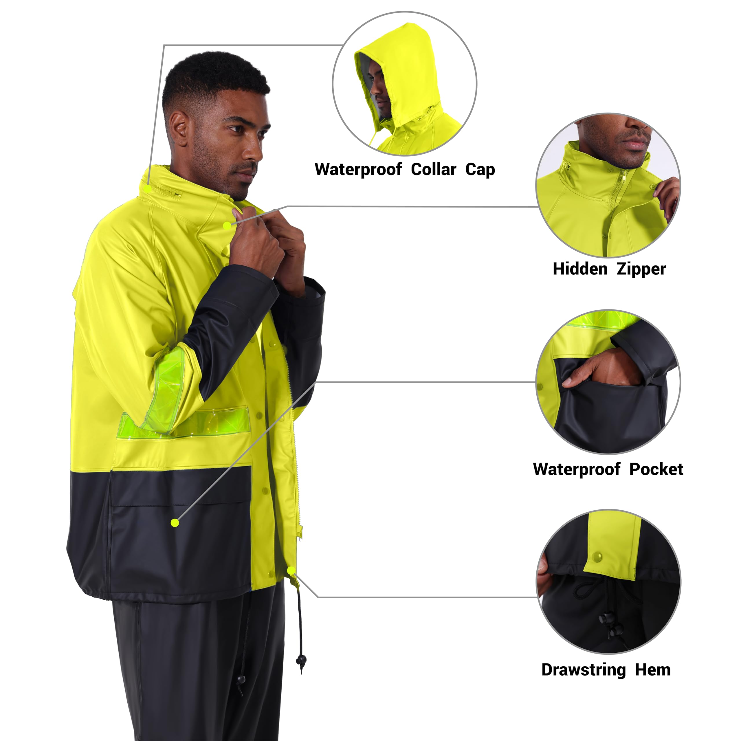 Men's Waterproof Workwear Rain Suit Set - PRO Jacket & Bib Overalls for Outdoor Construction, Fishing & Heavy Duty Protection | Durable Safety Gear for All Weather Conditions