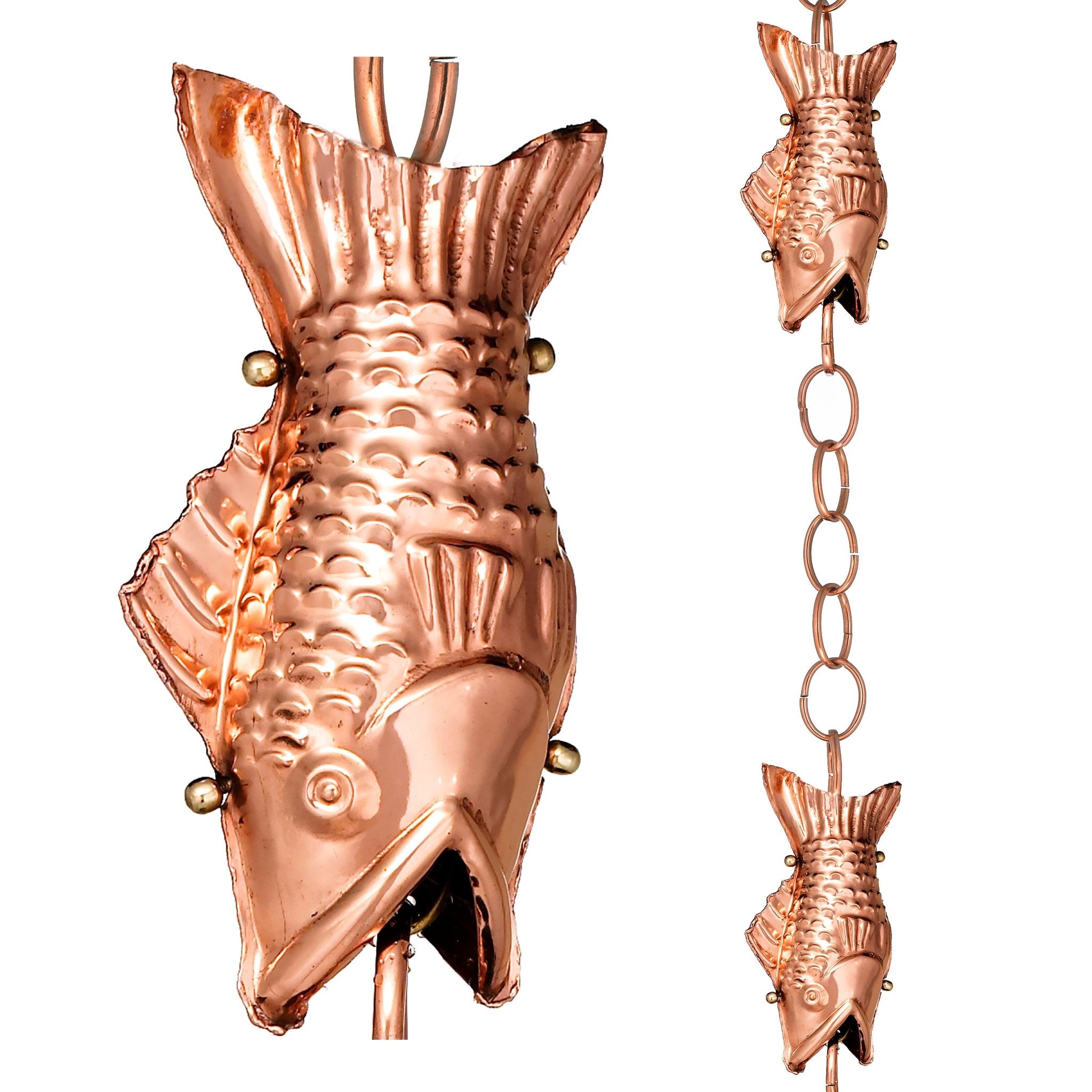 8.5 ft Decorative Fish Rain Chain with 4 Large Figures - Perfect for Garden Waterfalls, Outdoor Decor & Zen Landscaping
