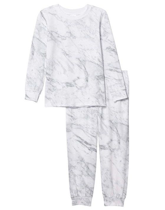 Boys Grey Marble Print Full Length Outfit Set - Trendy Matching Loungewear for Casual Wear & Home Comfort