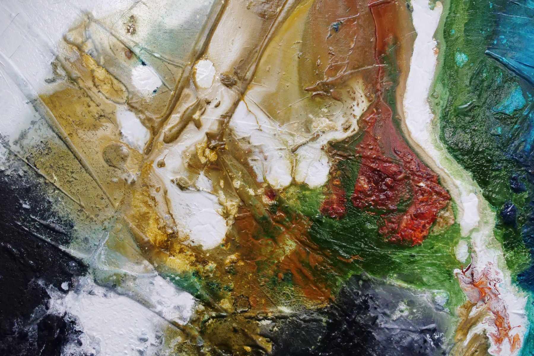 190cm x 100cm Green Black Textured Abstract Seeded Potion Painting - Modern Wall Art for Living Room, Bedroom & Office Decor