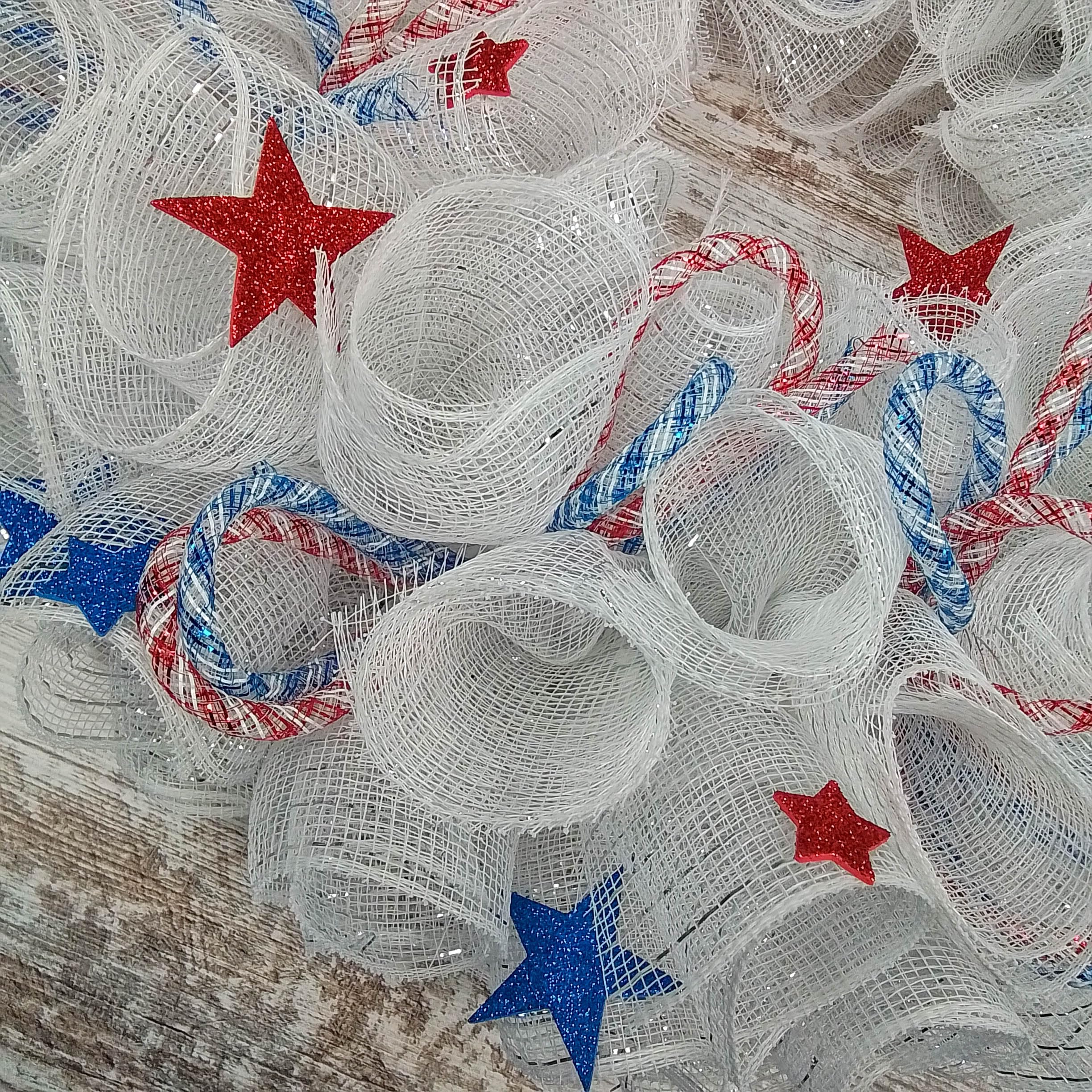 Patriotic Wreath for Front Door - Red White Blue Mesh Wreath with Stars | Americana Porch Decor | Fourth of July Independence Day Wreath | Perfect for Home, Office & Holiday Decorations