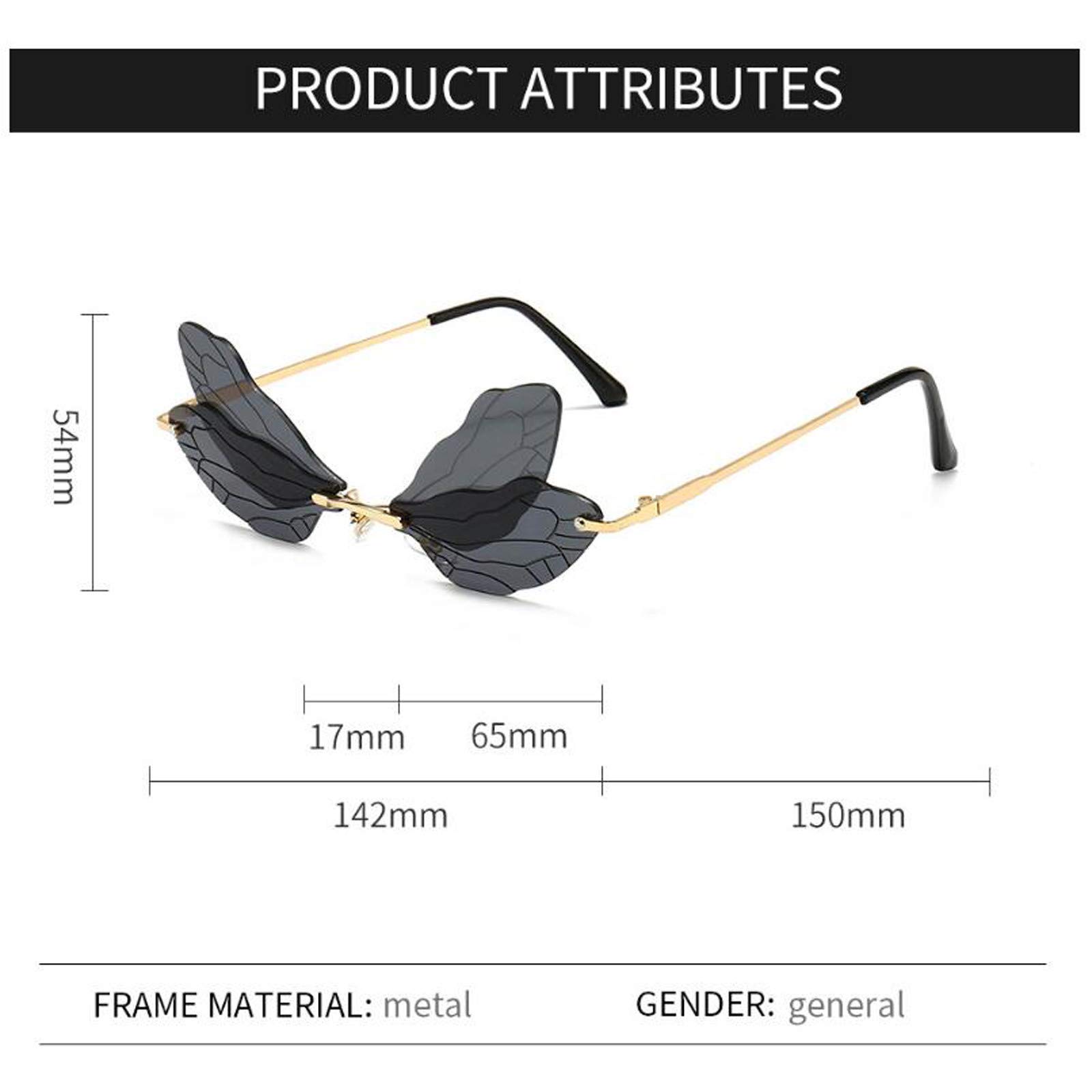 LCYBEM 2024 Fashion Sunglasses for Women & Men - Butterfly & Dragonfly Design Metal Frame UV400 Protection Rimless Party Eyewear - Perfect for Outdoor Activities, Beach Vacations & Summer Fashion