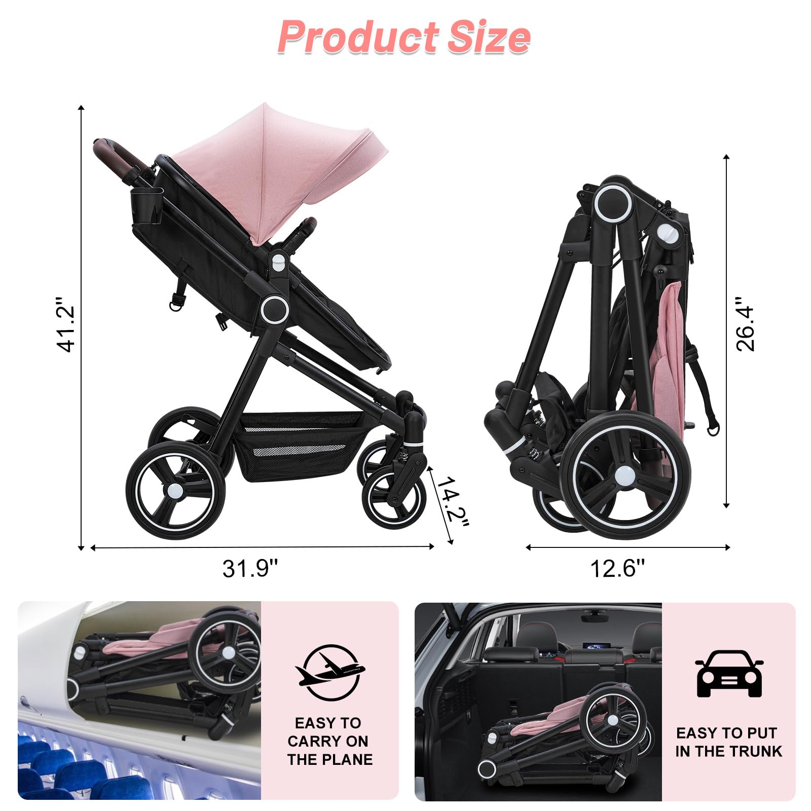 2 in 1 Baby Stroller for Newborn to Toddler (0-3 Years) - Convertible Bassinet Stroller with Large Storage Basket, Shock Absorption & Removable Seat - Includes Cup Holder - Perfect for Walks, Shopping & Travel