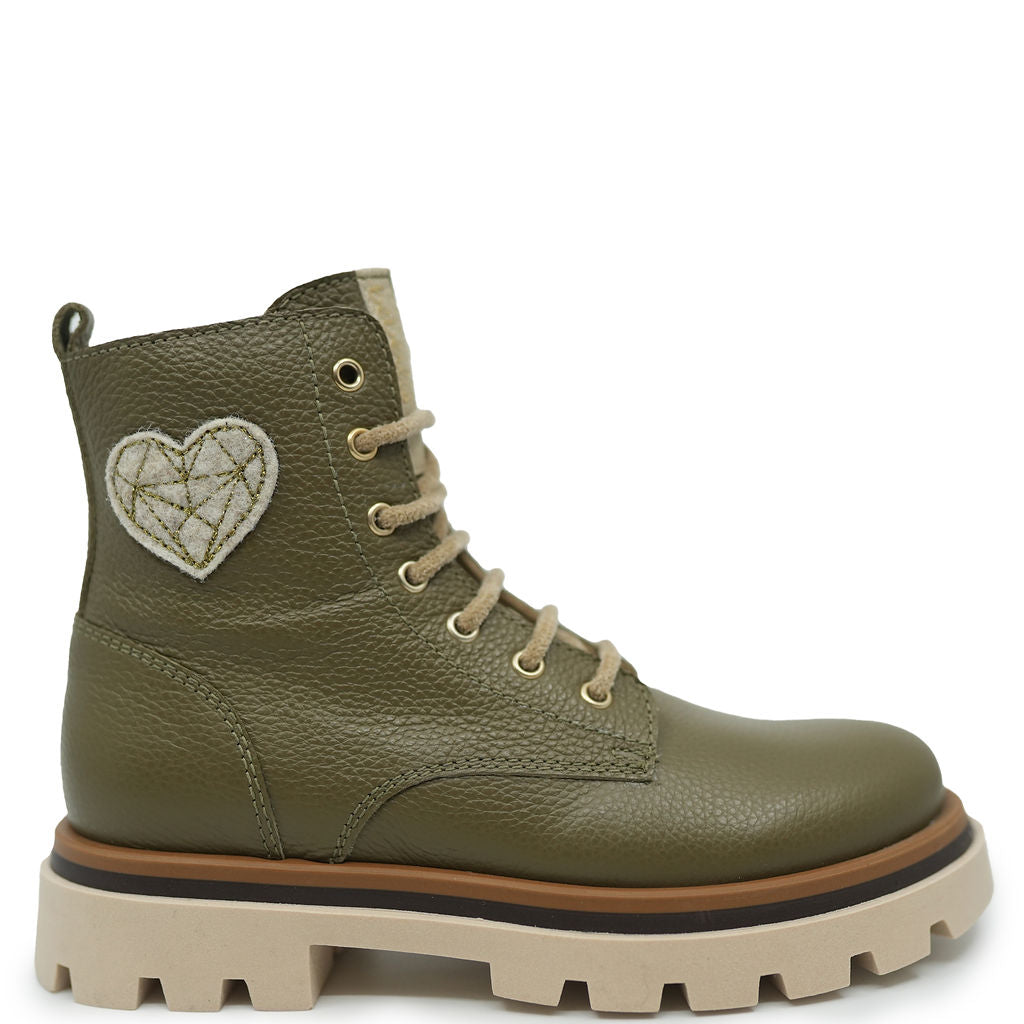 Beberlis Women's Olive Green Heart Patch Booties - Cozy Slip-On House Shoes for Indoor & Outdoor Use - Perfect for Home, Office, and Casual Wear