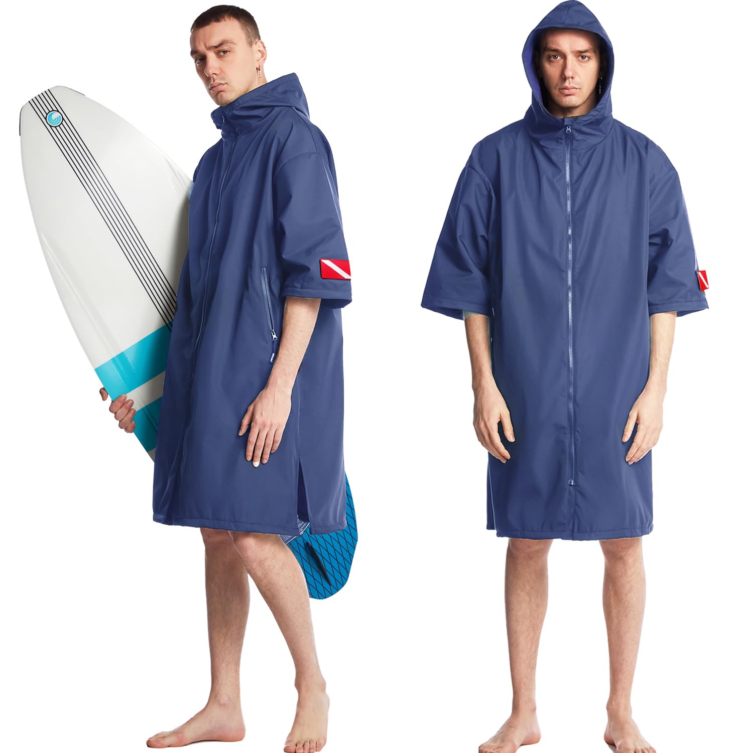 Hiturbo Waterproof Windproof Swim Parka - 3/4 Sleeve Hooded Changing Robe Coat for Surfing, Swimming & Water Sports | Warm Outerwear for Beach, Pool & Outdoor Activities