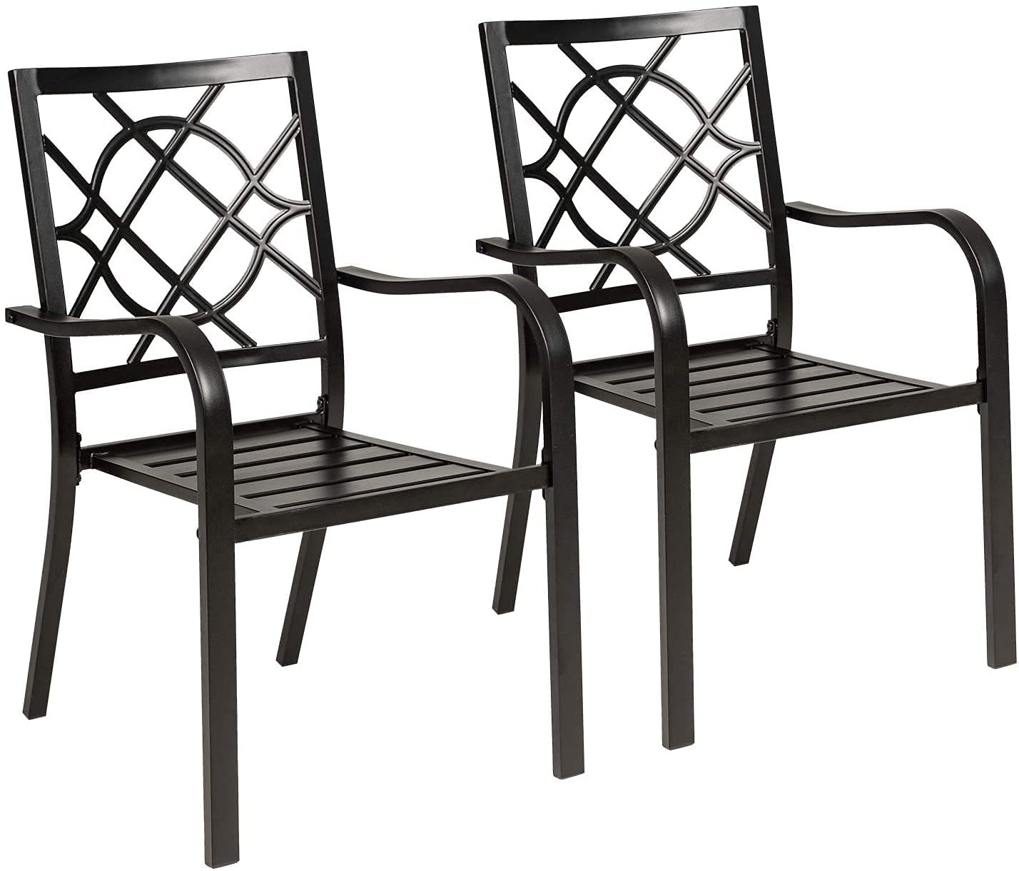 2-Pack Black Wrought Iron Patio Chairs - Heavy Duty 300LB Capacity Stackable Outdoor Dining Chairs with Armrests for Garden, Backyard, Porch & Restaurant Use