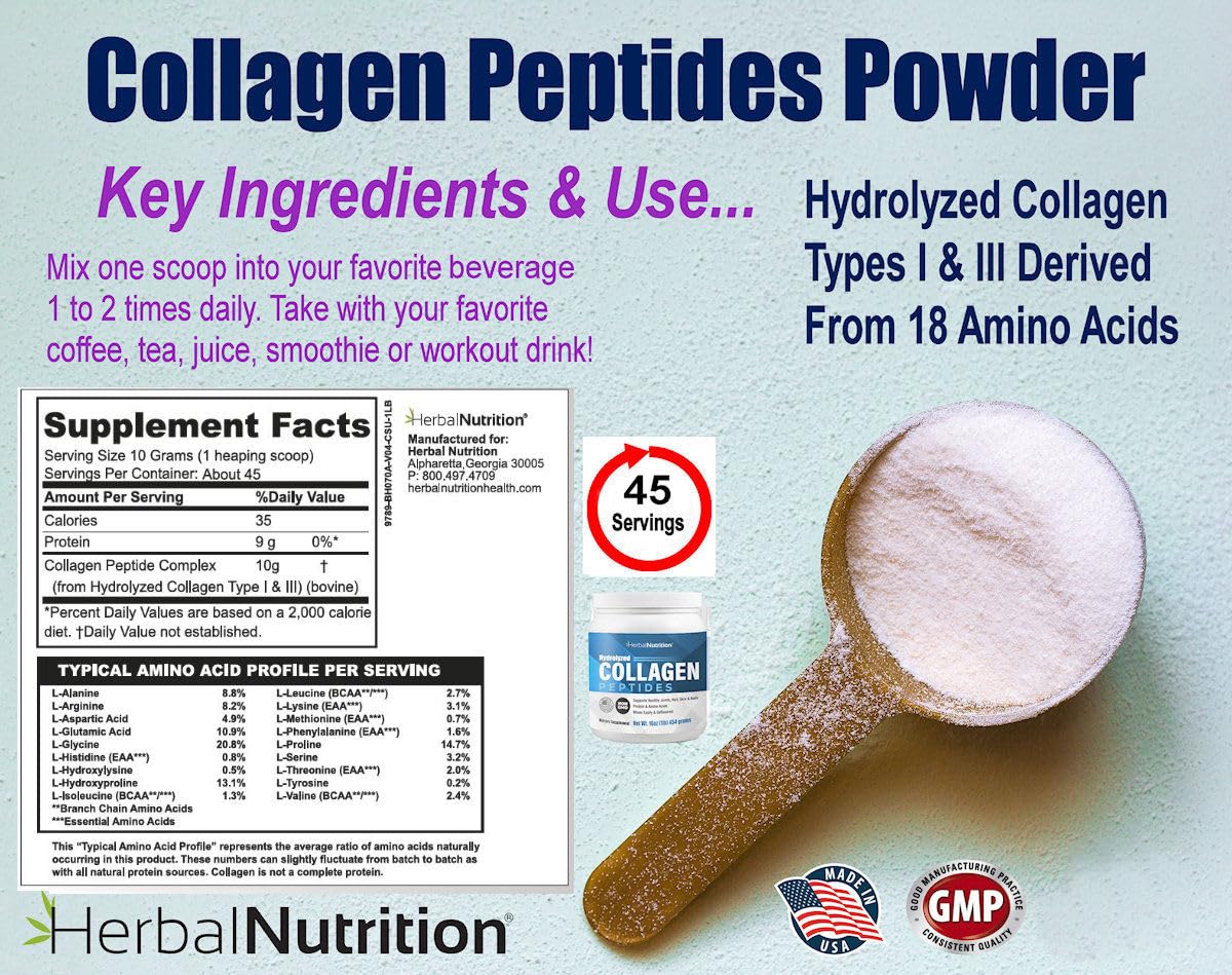 Premium Hydrolyzed Collagen Peptides Powder for Skin, Hair, Nails & Joint Support - Keto & Paleo Friendly, Non-GMO, Gluten Free Protein Supplement (45 Servings) - Ideal for Smoothies, Coffee & Post-Workout Recovery