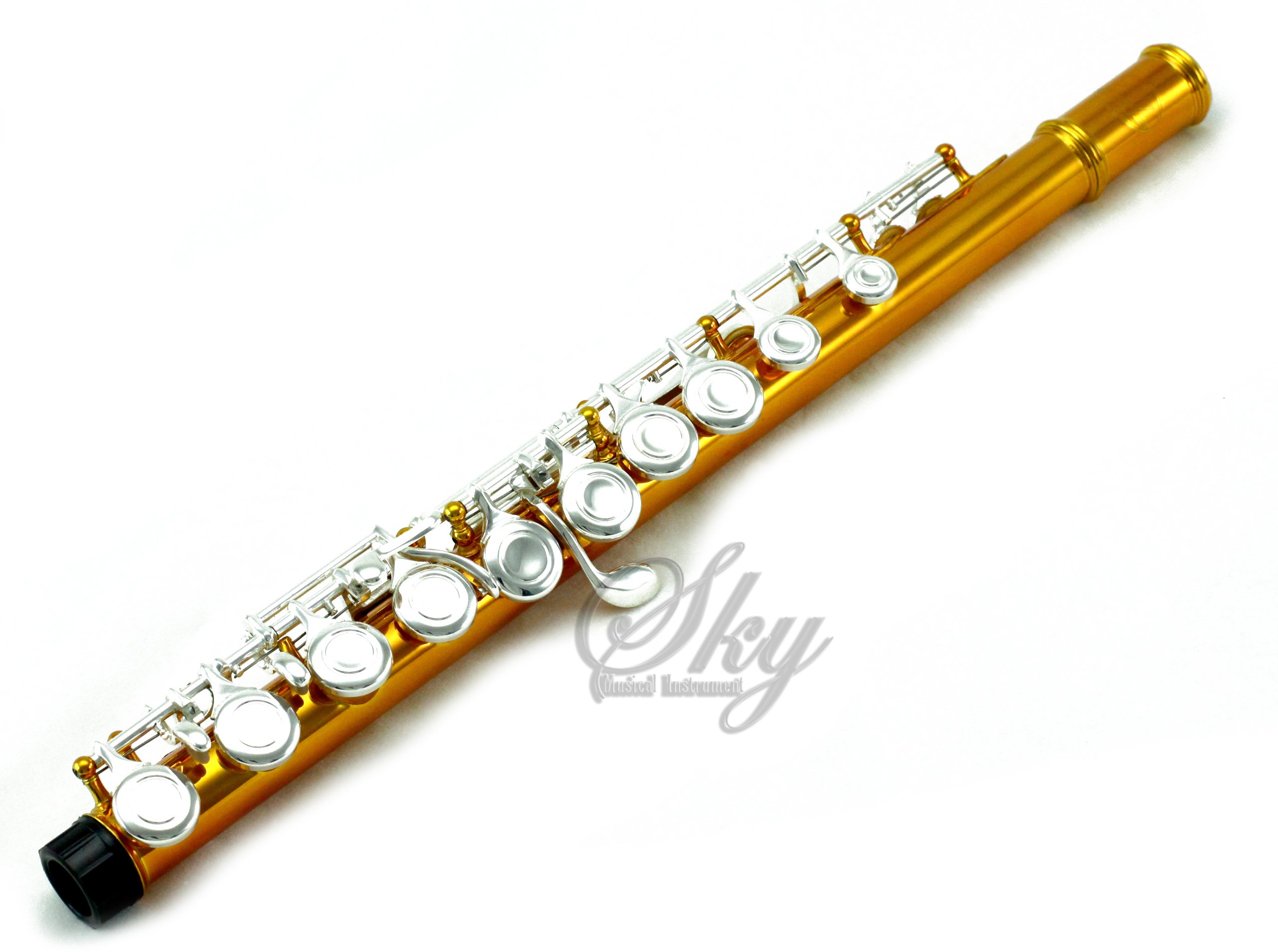 Professional Sky C Flute with Lightweight Case - Includes Cleaning Rod, Cloth, Joint Grease & Screwdriver | Yellow/Silver Closed Hole Design | Perfect for Beginners, Students & Band Performances