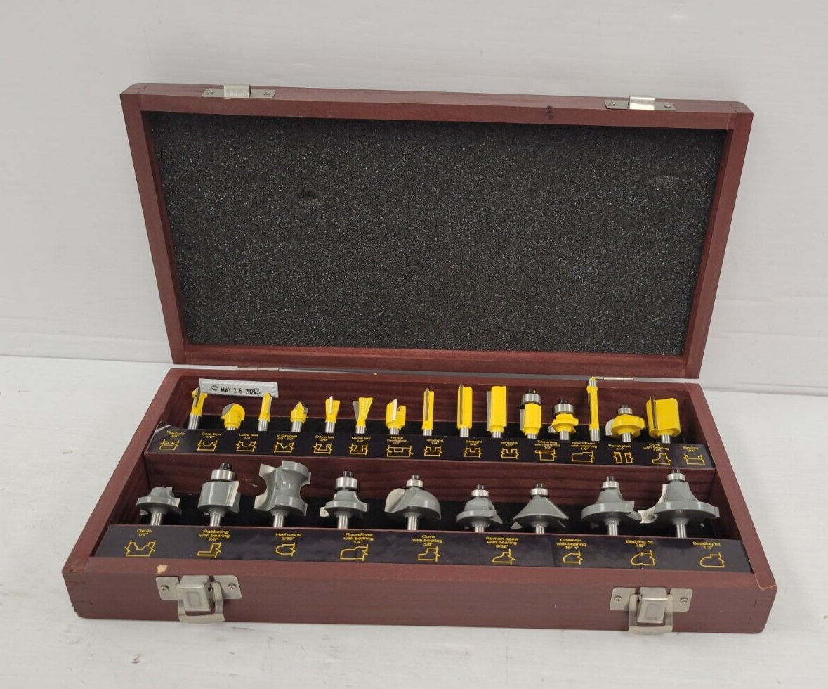 Premium 15-Piece Router Bit Set for Woodworking - Carbide Tipped, 1/4