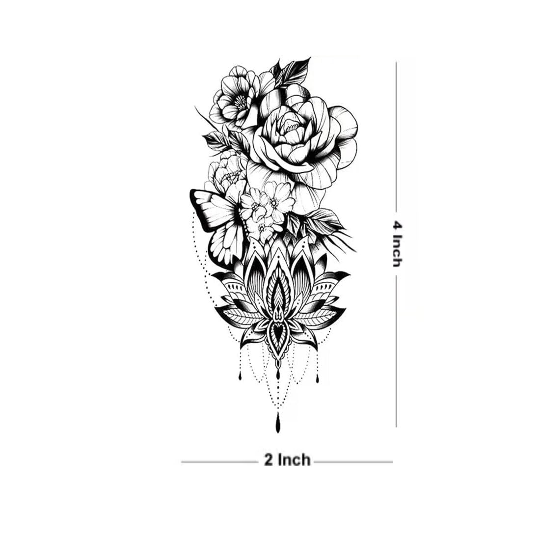 Rose Lotus with Butterfly Temporary Tattoo - Waterproof Fake Body Art for Men, Women, Girls & Kids - Perfect for Parties, Festivals & Summer Beach Looks