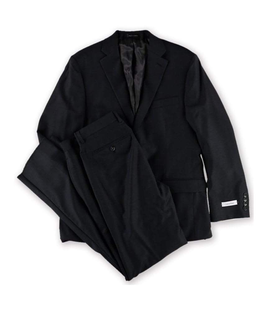 Calvin Klein Men's Slim Fit Charcoal Solid Suit Jacket & Pants Set - 40R | Business Formal Wear for Office, Interviews & Special Occasions