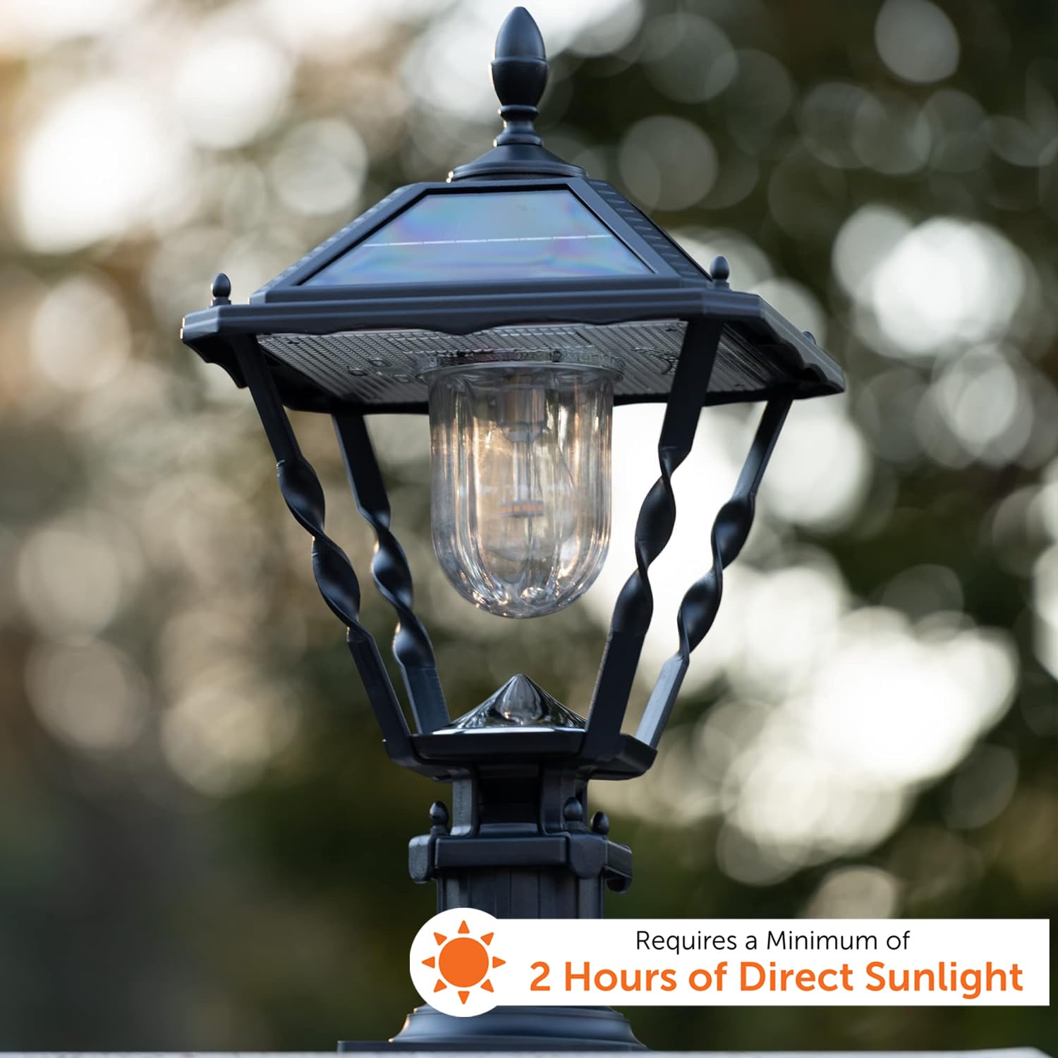 Gama Sonic Black Aluminum Outdoor Solar Post Light - 3-inch Fitter for Lamp Posts & Pier Mount (Sold Separately) - 2700K Warm White LED - Weatherproof Solar Pathway Lighting for Garden, Driveway & Walkway (Model 133B50012)