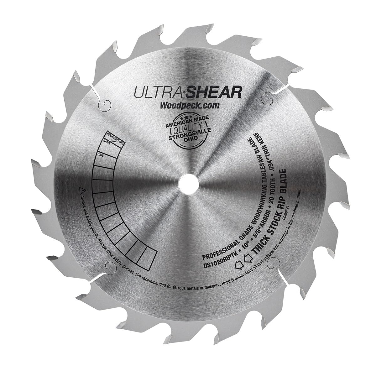 10 Inch Thick Stock Table Saw Rip Blade - 20T, 5/8