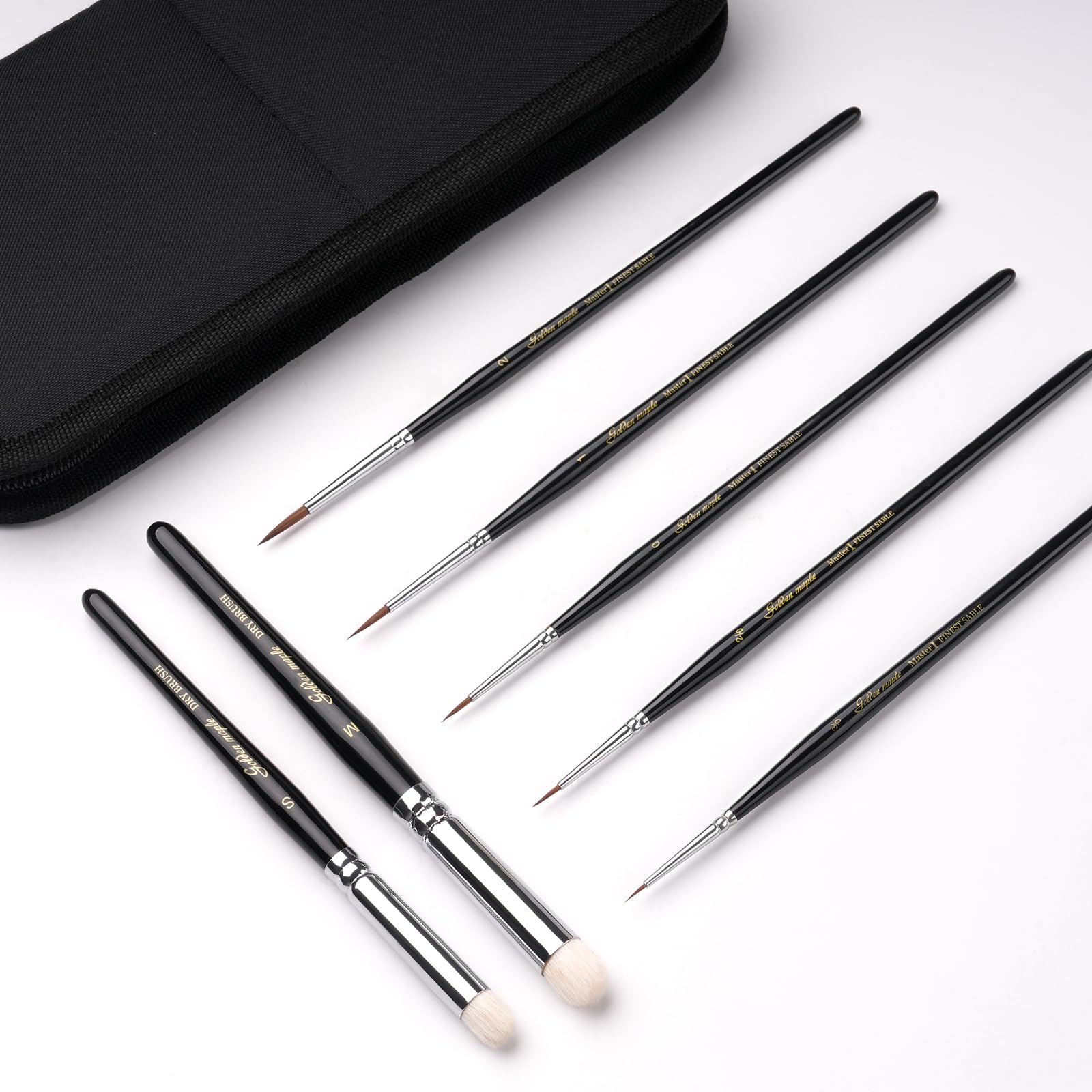 Kolinsky Sable Miniature Paint Brushes Set - 7pcs Golden Maple Fine Detail Brushes for Acrylic, Watercolor & Mini Paints | Professional Drybrushing & Detailing Tools for Artists, Model Painting & Miniature Art (Black)