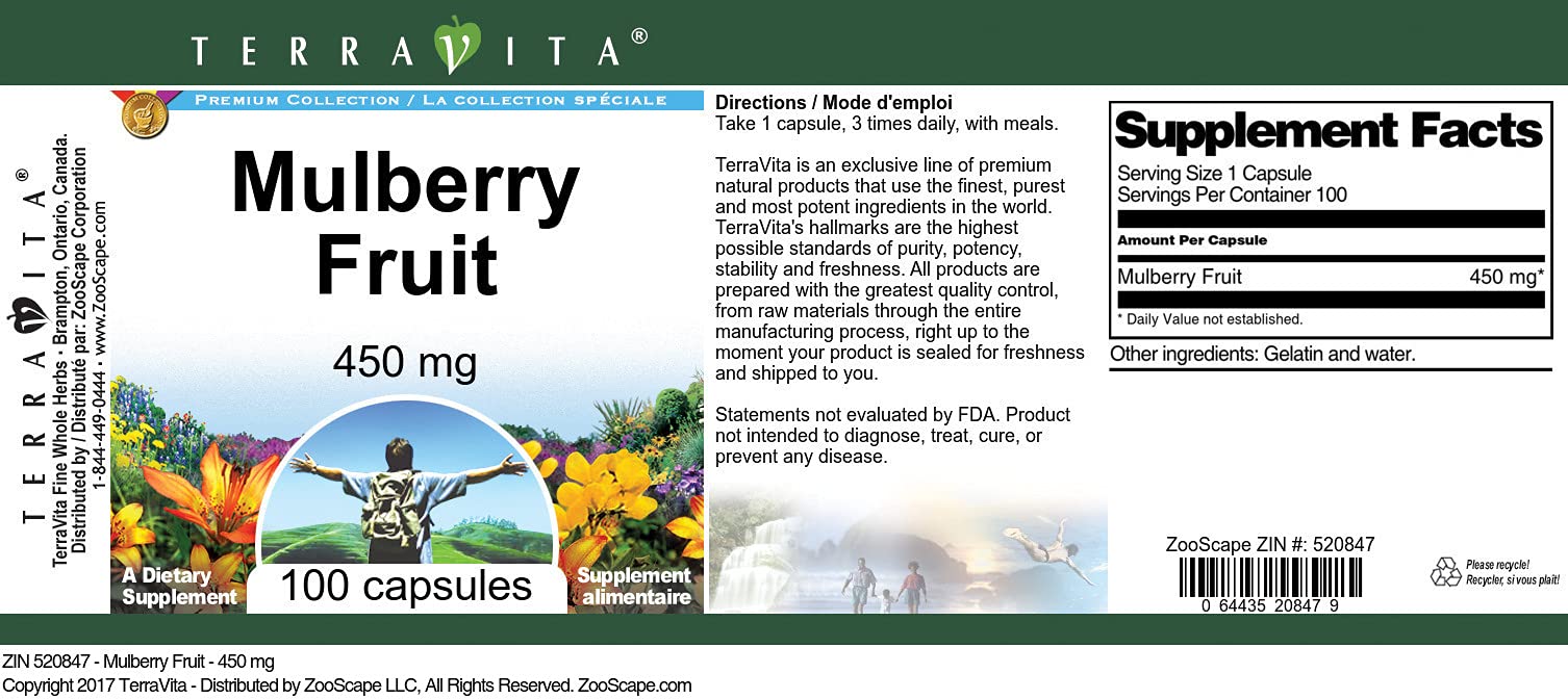 Mulberry Fruit Extract 450mg (100 Capsules per Bottle, 3-Pack) - Natural Blood Sugar Support Supplement - Ideal for Diabetes Management & Healthy Lifestyle