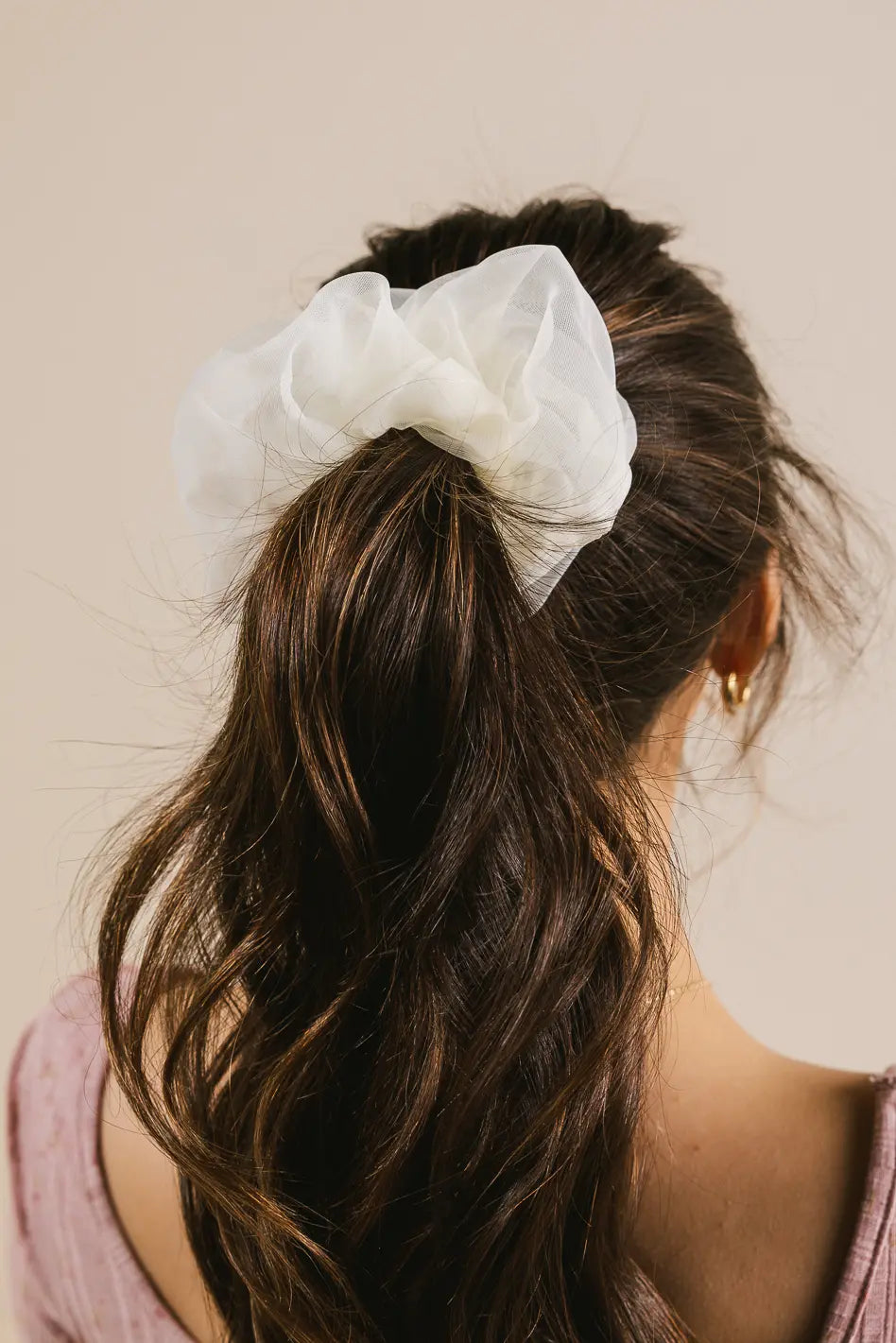 Ivory Organza Oversized Scrunchie - Elegant Hair Accessory for Women, Girls | Perfect for Weddings, Parties & Everyday Style