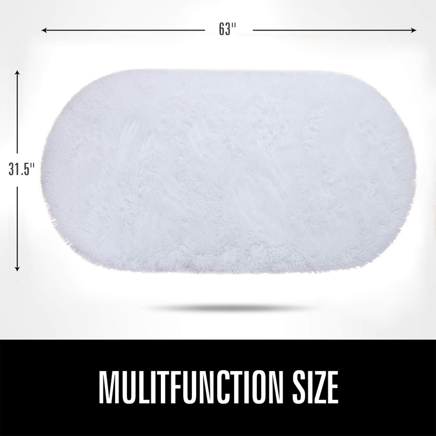 LOCHAS Fluffy White Shaggy Area Rug 2.6' x 5.3' - Ultra Soft Oval Bedroom Rug for Bedside, Living Room & Kids Room - Cozy Home Decor Carpet for Girls Bedroom & Nursery (Perfect for Cold Floors & Relaxation)