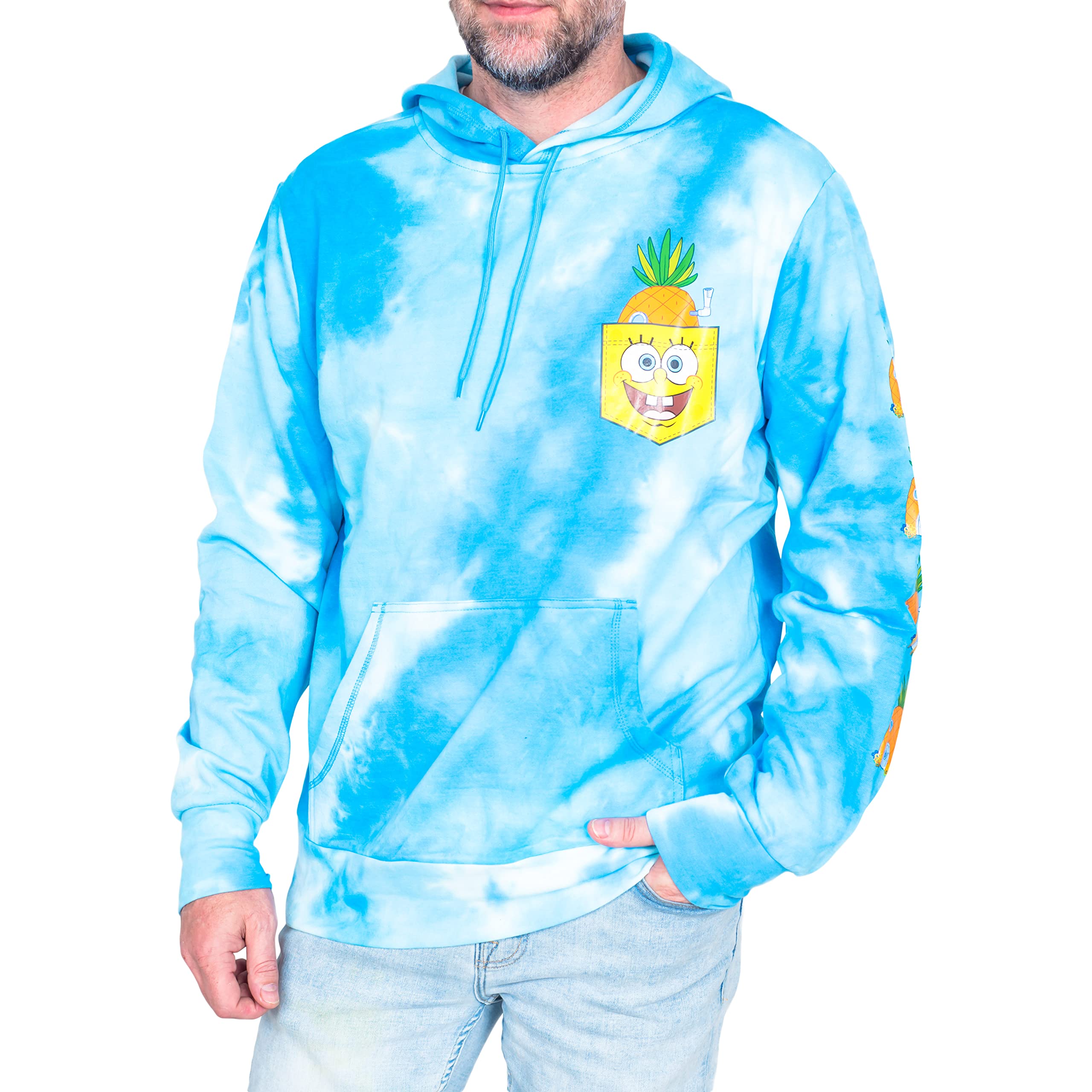 Mad Engine SpongeBob Pineapple House Tie-Dye Hoodie - Blue Pullover Sweatshirt for Men & Women | Casual Wear, Cosplay, Cartoon Lovers Gift