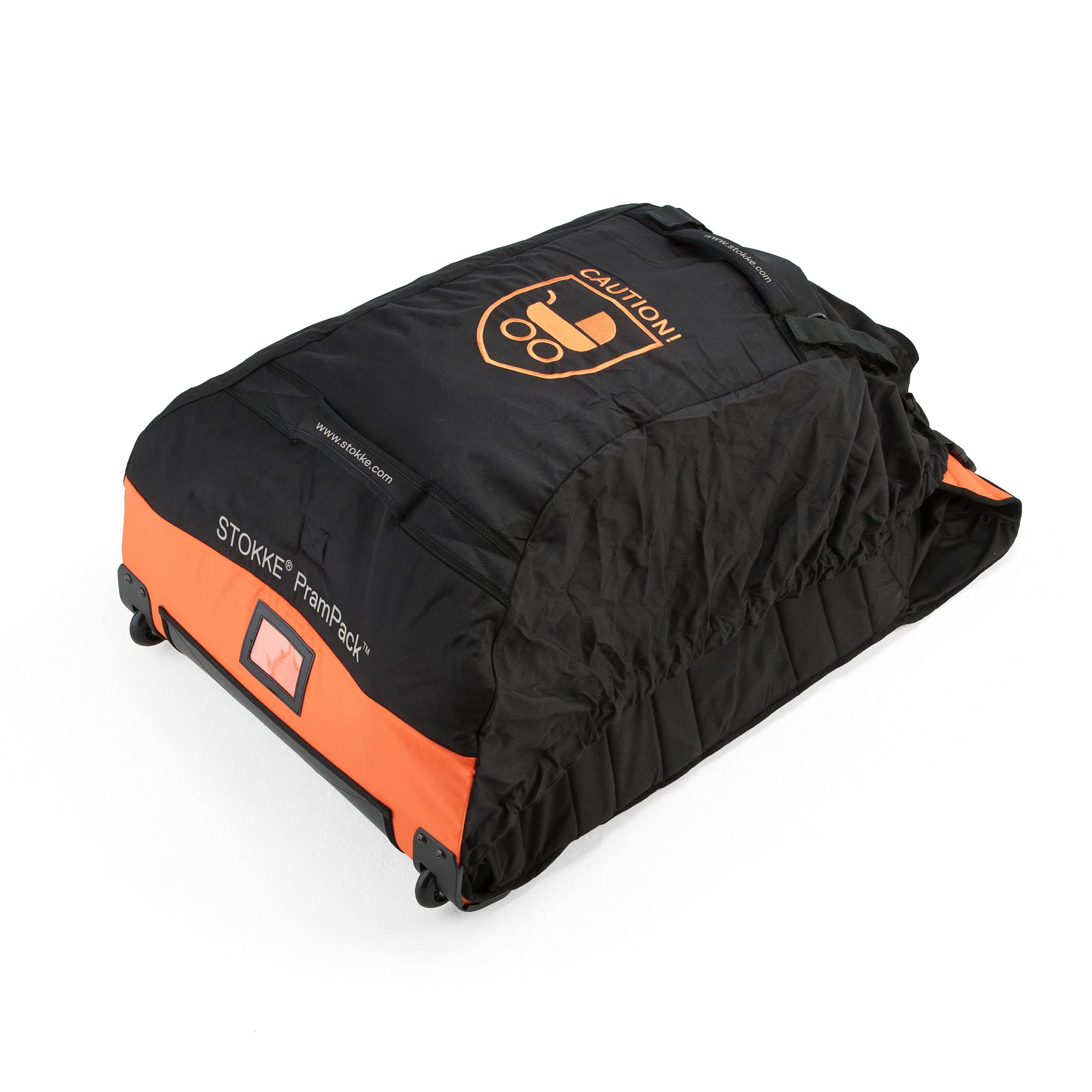 Stokke PramPack Travel Stroller Cover - Lightweight & Compact Black & Orange Protector for Most Strollers - Perfect for Airplane, Car & Storage Protection