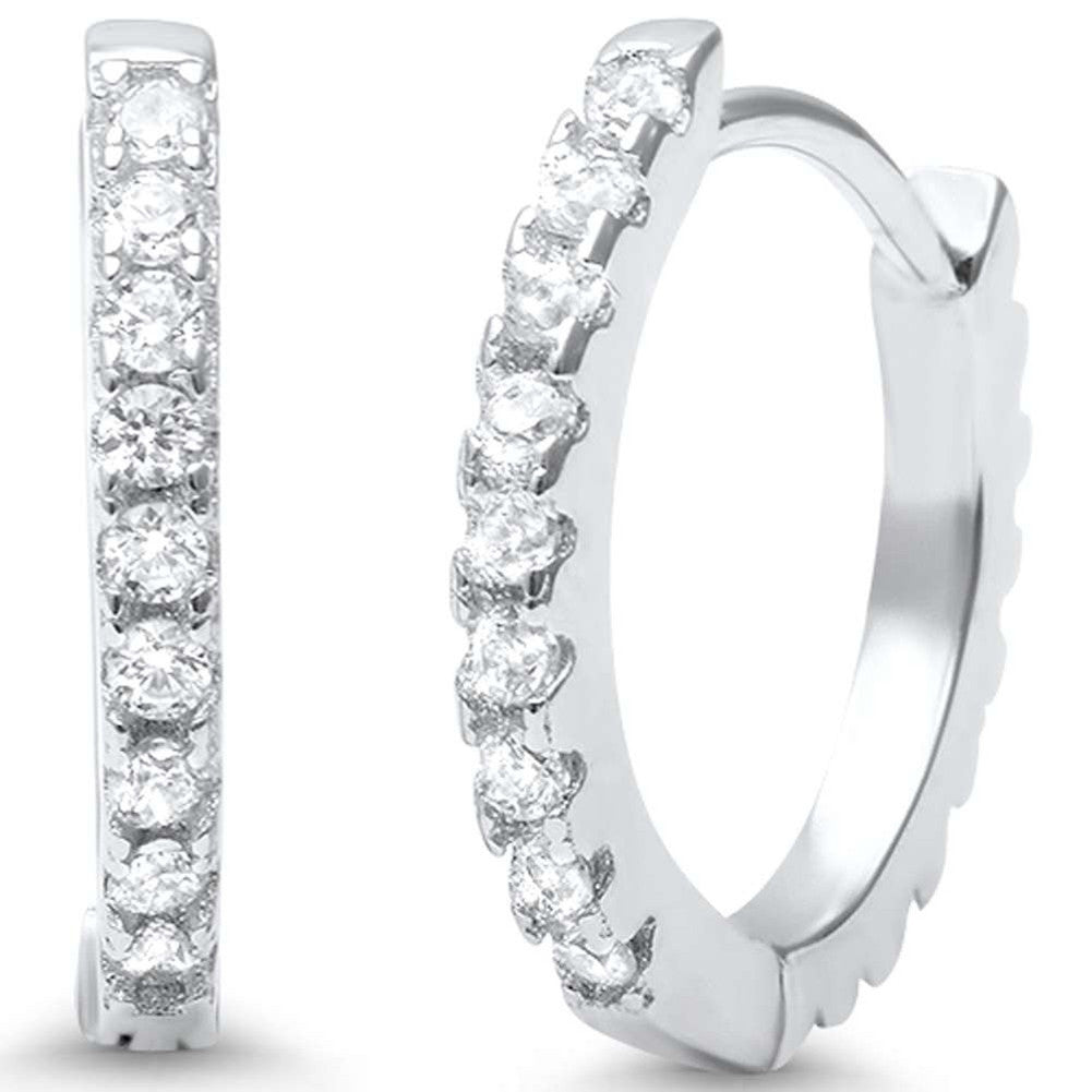 2mm x 16mm Hoop Huggie Earrings - Round Cubic Zirconia 925 Sterling Silver - Perfect for Everyday Wear, Date Nights & Special Occasions