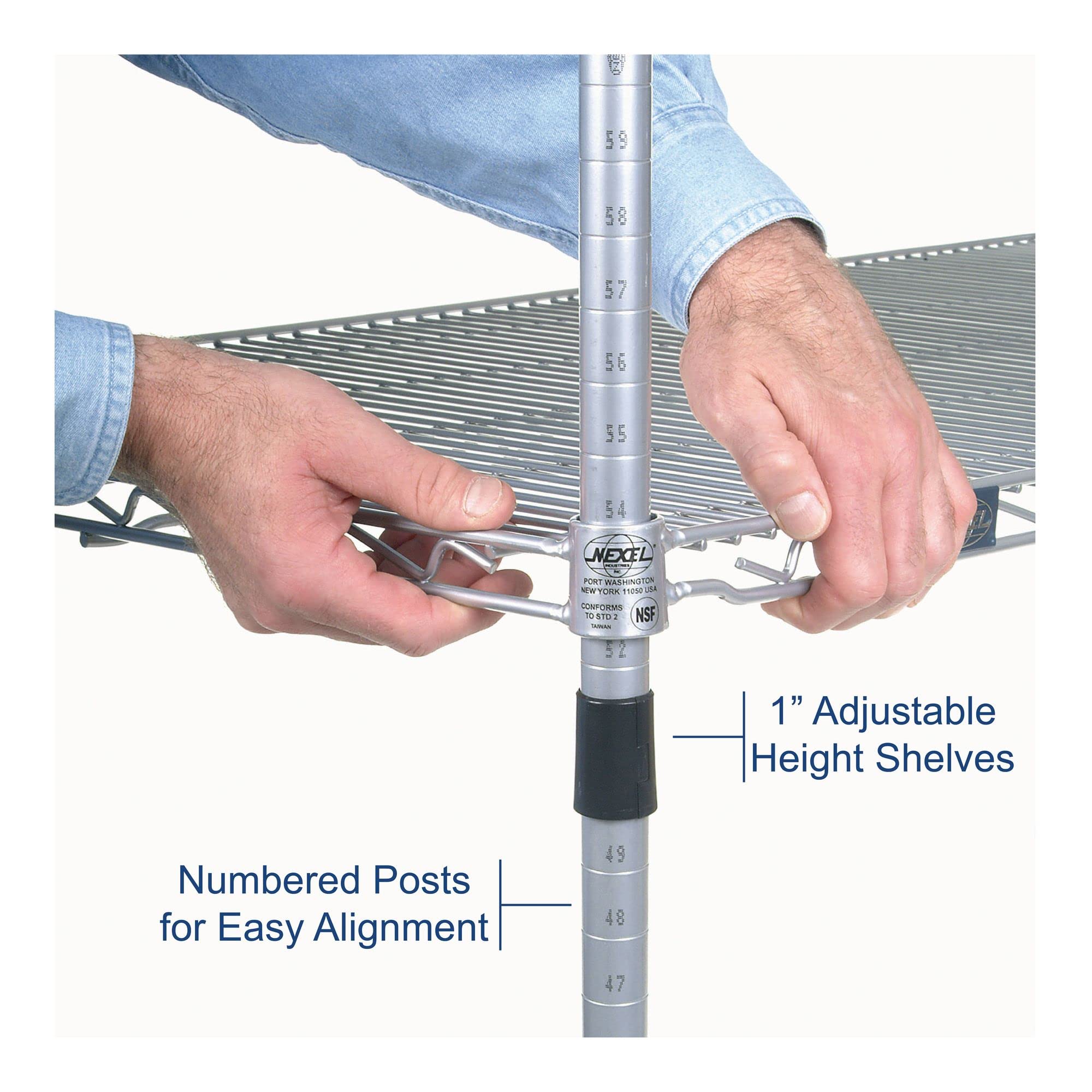 Nexel 4-Tier Adjustable Wire Shelving Unit 21x36x54 Inches - NSF Listed Commercial Storage Rack with NEXGuard Anti-Microbial Coating & Leveling Feet - Silver Poly-Z-Brite Finish for Kitchen, Garage, Pantry Organization
