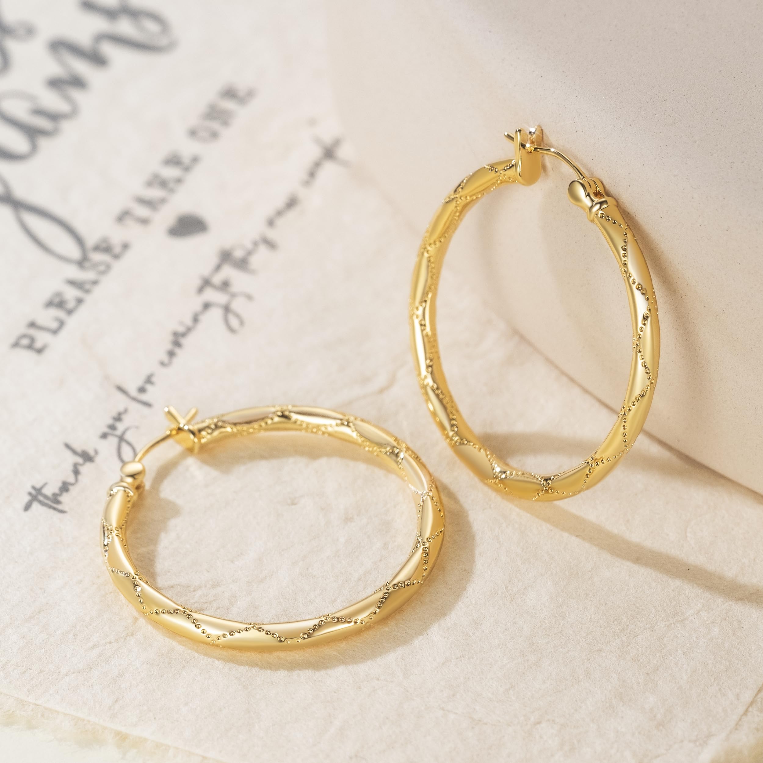 14K Gold Hoop Earrings for Women - 30mm Dot Engraved Big Hoop Earrings by Al&Tiffy | Elegant Gold Jewelry for Parties, Weddings & Everyday Wear