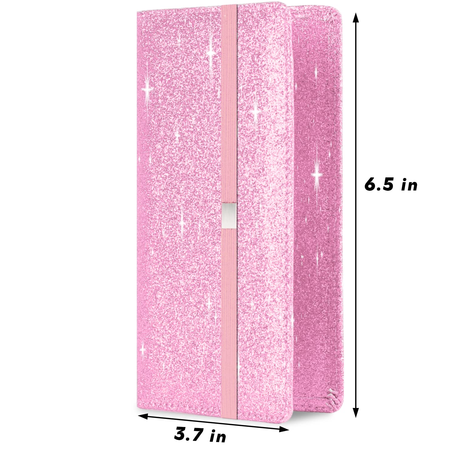 Sparkly Glitter Checkbook Cover for Women & Girls - Bling PU Leather RFID Blocking Checkbook Holder with Pen Loop & Elastic Strap | Fits Top/Side Tear Checks | Perfect for Everyday Banking, Bill Payments & Gift Giving (Pink)