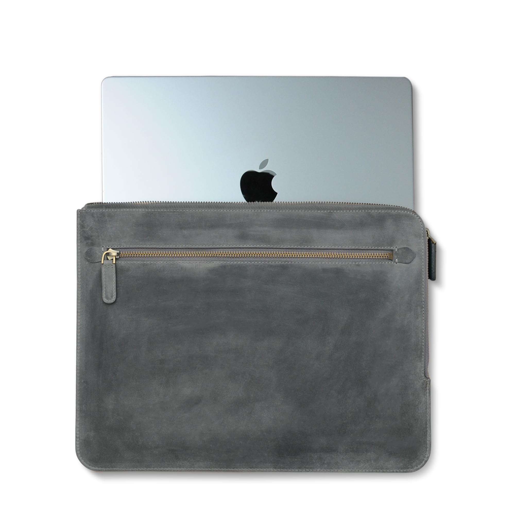 Premium Handmade Genuine Leather MacBook Sleeve - Custom Fit for MacBook Air 13/15 & Pro 14/13-13.3 Inch | Slim Protective Laptop Case in Elegant Grey | Perfect for Business Travel, Office & College Use