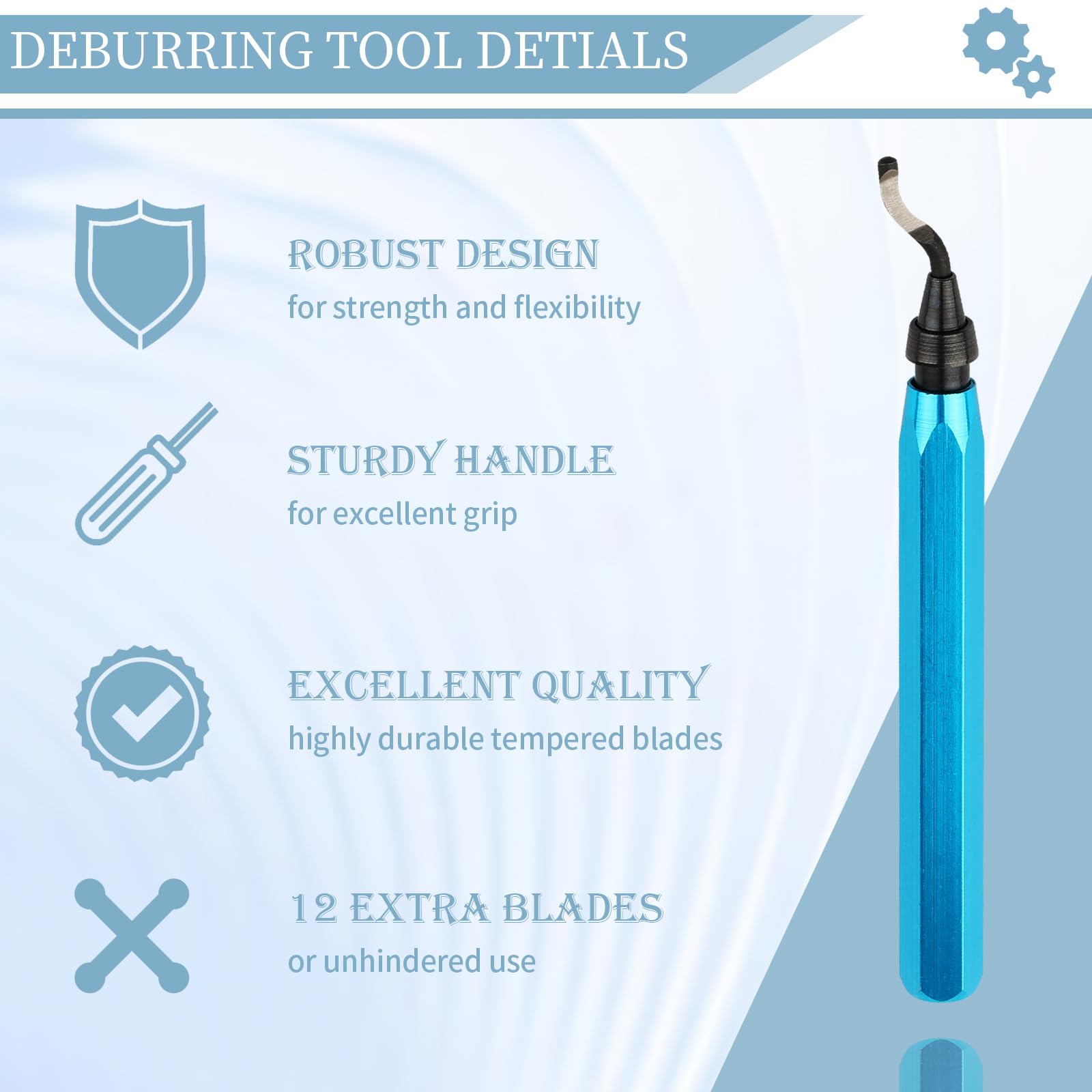 High Speed Steel Deburring Tool with 12 Blades - Perfect for Metal, Resin, Copper, Plastic & PVC Pipes - Ideal for 3D Printing, DIY Projects & Industrial Use (Blue Handle)