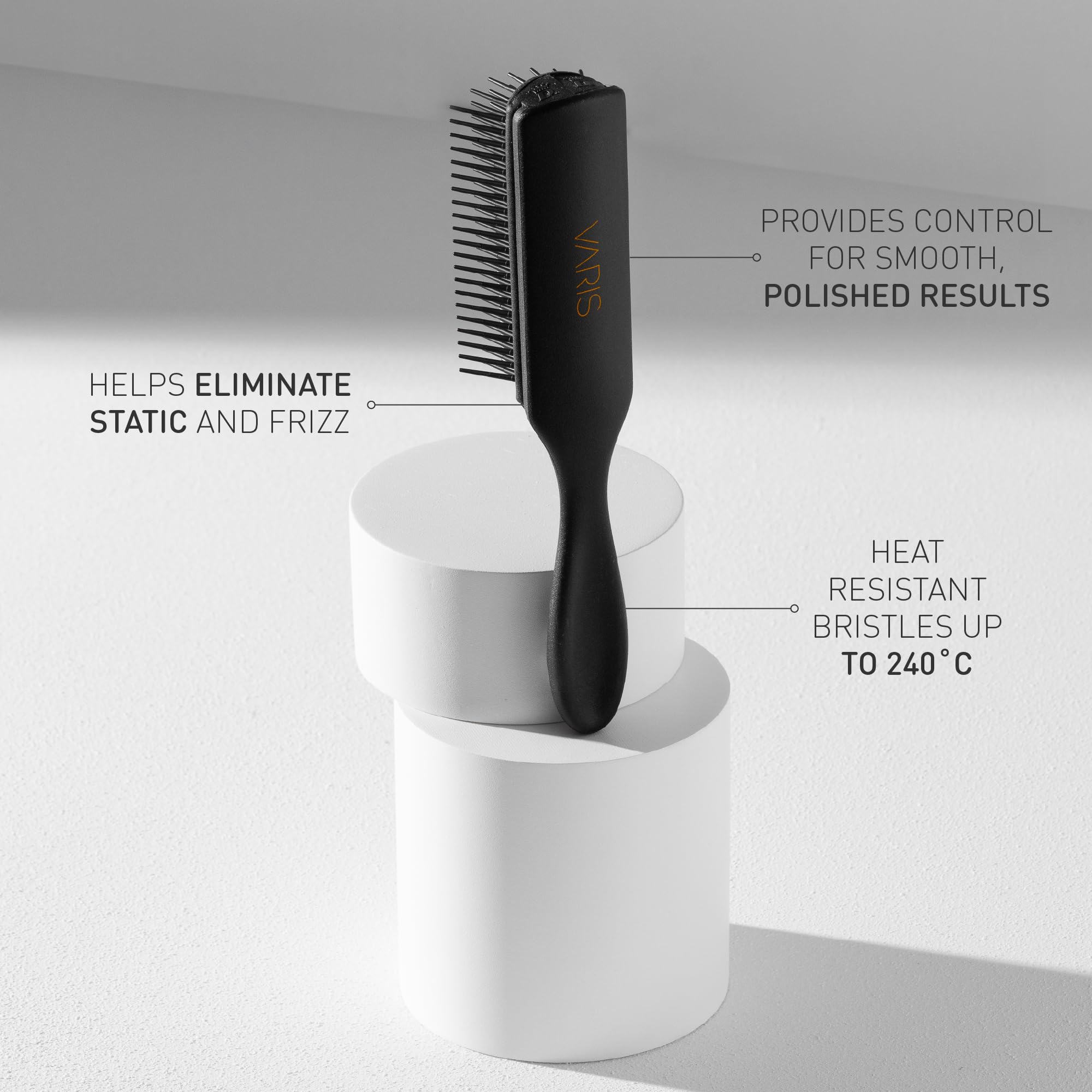 VARIS Denman Brush - Professional Detangling & Styling Hair Brush for Curly, Wavy & Straight Hair - Perfect for Salon, Home & Travel Use