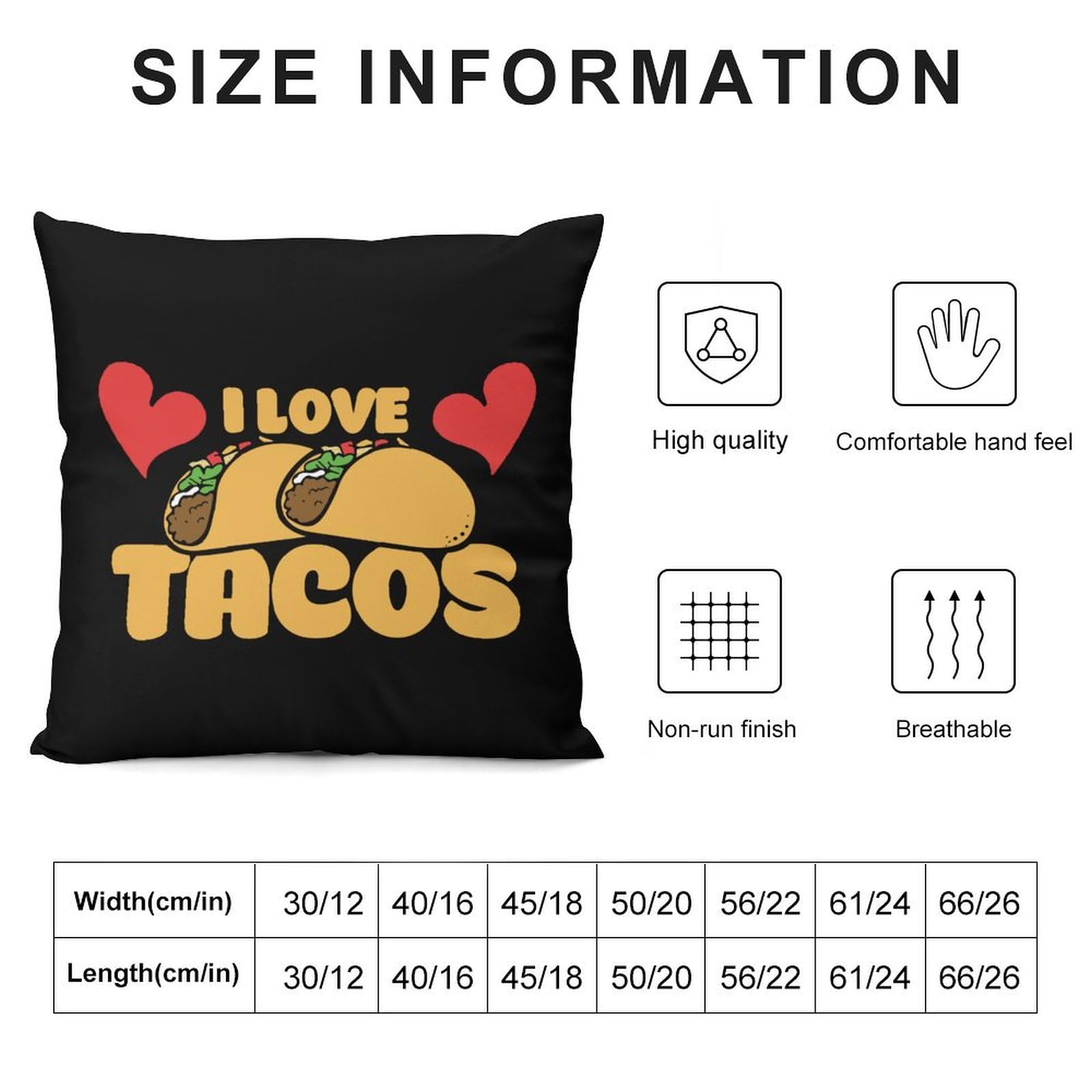 I Love Tacos Plush Pillow Covers - Ultra Soft 16x16 Inch Decorative Throw Pillow Cases for Couch, Bed & Sofa (Set of 4) - Perfect for Home Decor, Living Room & Cozy Movie Nights