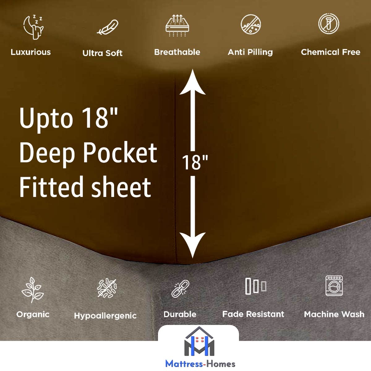 7-Piece Split King Sheet Set for Adjustable Beds | 600 Thread Count 100% Long Staple Soft Combed Cotton | Taupe Solid Color | Perfect for Adjustable Beds, Guest Rooms & Master Bedrooms