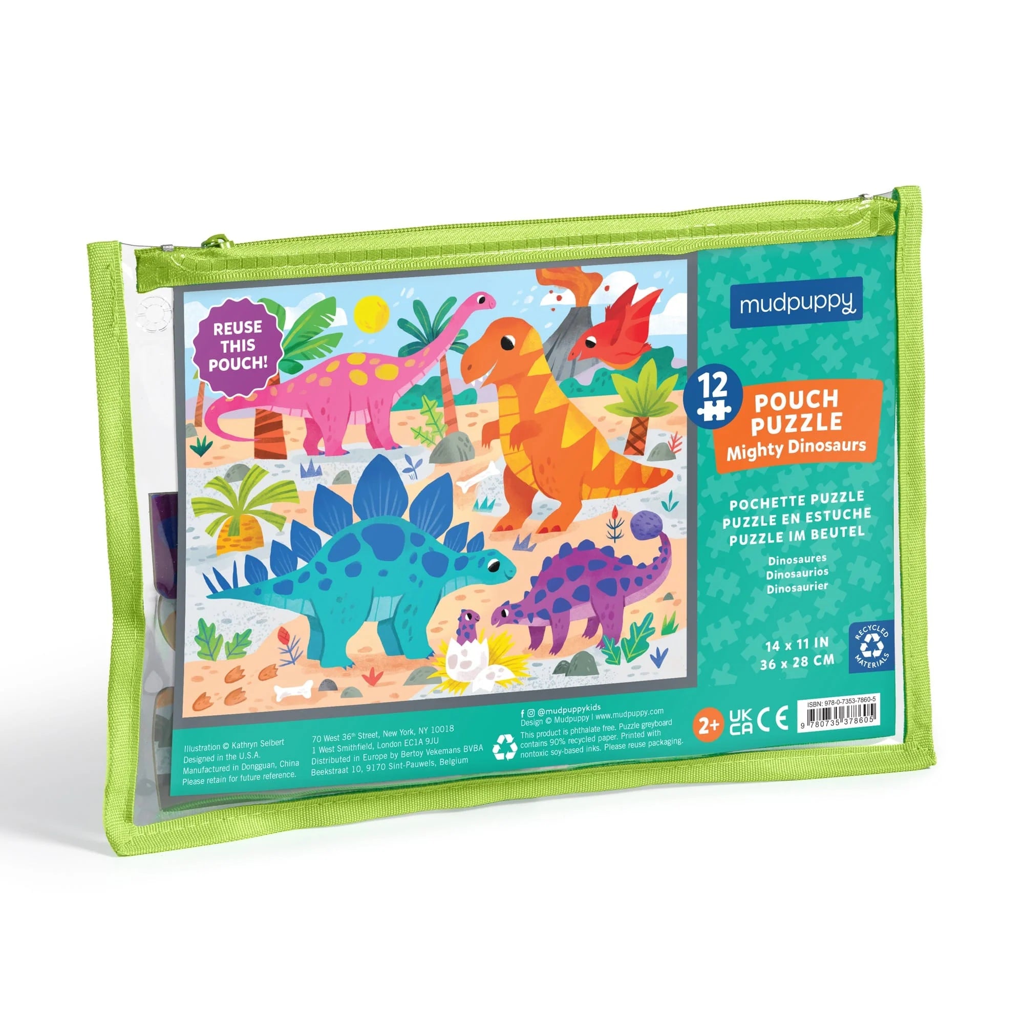 Mighty Dinosaurs 12 Piece Pouch Puzzle - Educational Dinosaur Toys for Kids Ages 3-5 | Perfect for Travel, Preschool Learning & Birthday Gifts