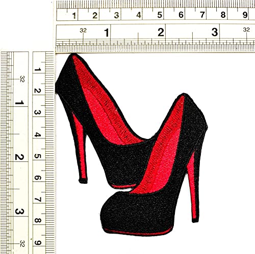 Umama Patch Set of 3 - Black High Heel Embroidered Iron-On Patches for Shoes, Jeans, Jackets & Bags (3.3x3 Inch) - DIY Craft, Decorative Repair & Customization for Fashion Accessories & Gang Style Outfits
