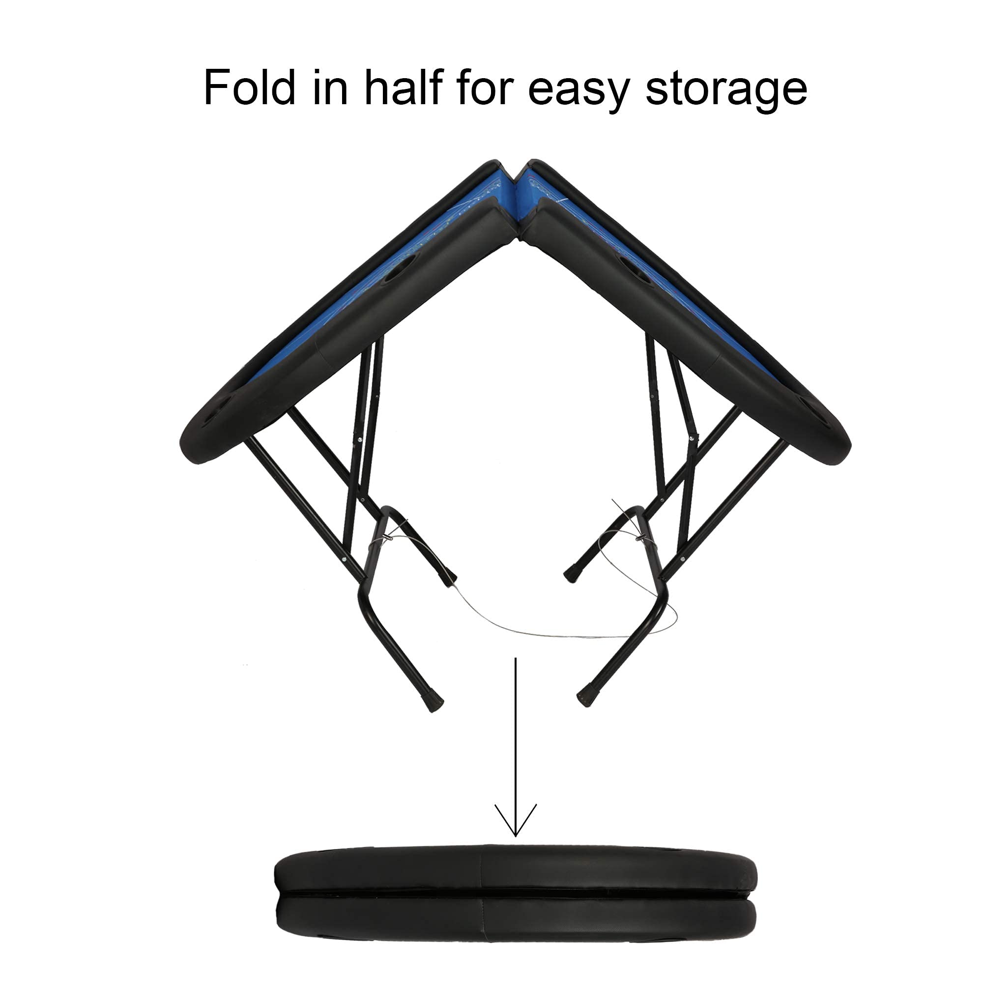 8 Player Folding Craps Poker Table for Texas Holdem, Blackjack & Baccarat - Casino Game Table with Blue Felt - Perfect for Home Game Nights & Casino-Themed Parties