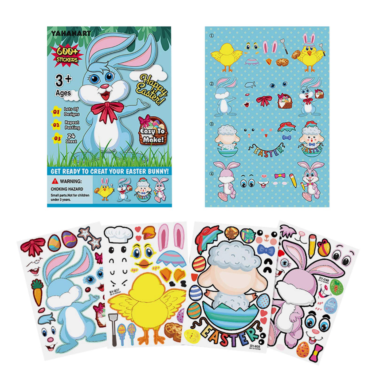 4 Pack Easter Stickers for Kids - Colorful DIY Party Favors, Birthday Decorations, Home Crafts & Pet Fun - Perfect for Easter Egg Hunts, Classroom Rewards & Scrapbooking