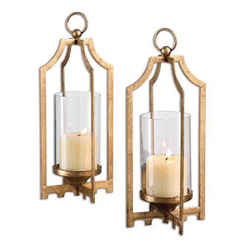 BOWERY HILL Modern Gold 2-Piece Candle Holder Set - Elegant Home Decor for Dining Table, Wedding Centerpiece & Living Room Accent