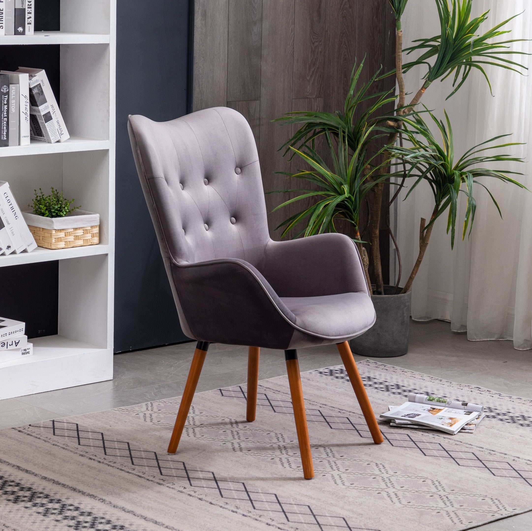 Roundhill Furniture Doarnin Contemporary Silky Velvet Tufted Button Back Accent Chair - Modern Living Room Seating for Home Office, Lounge & Bedroom Decor