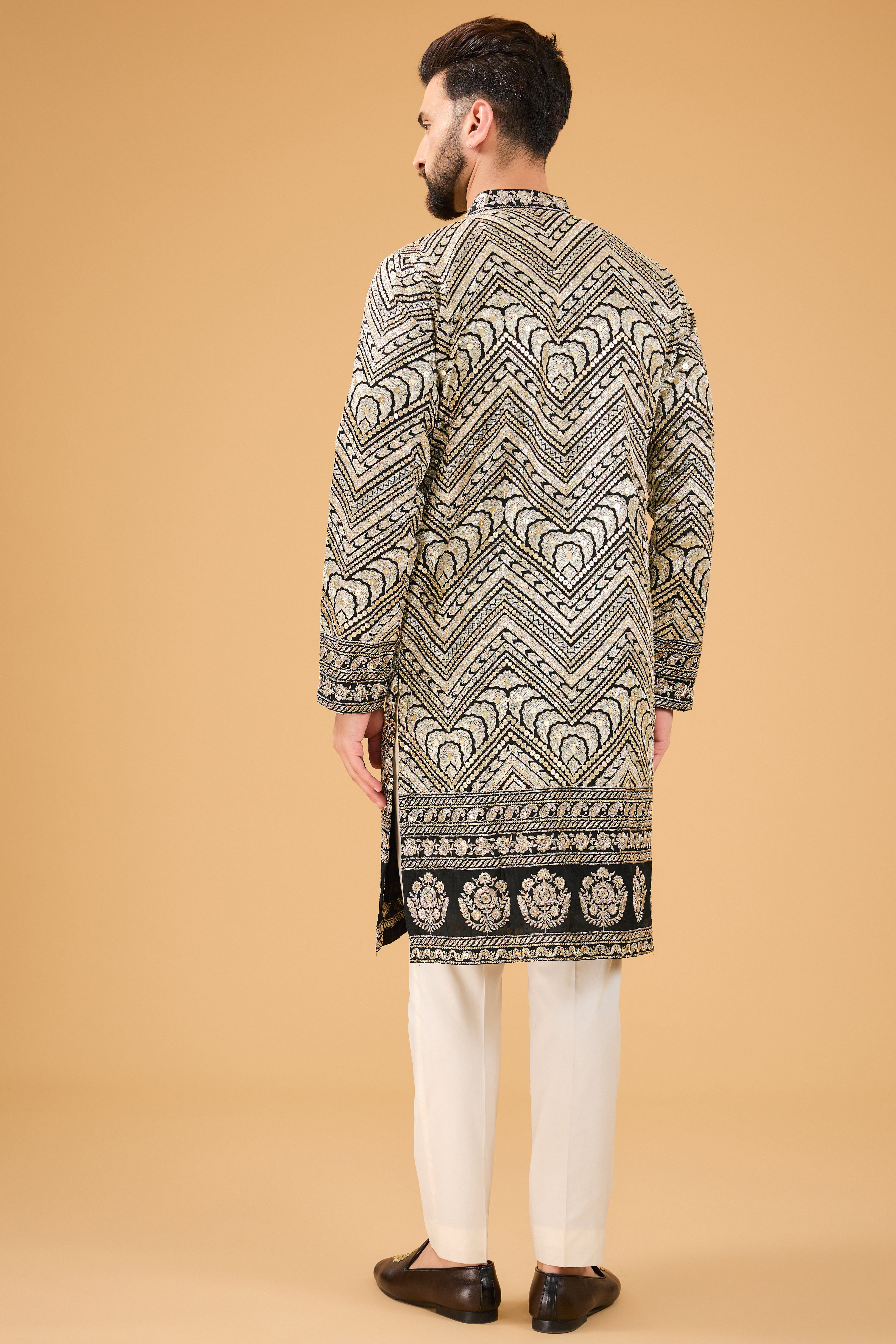 Exclusive Black Embroidered Kurta with Detailed Zari Work - Elegant Traditional Wear for Festivals, Weddings & Special Occasions