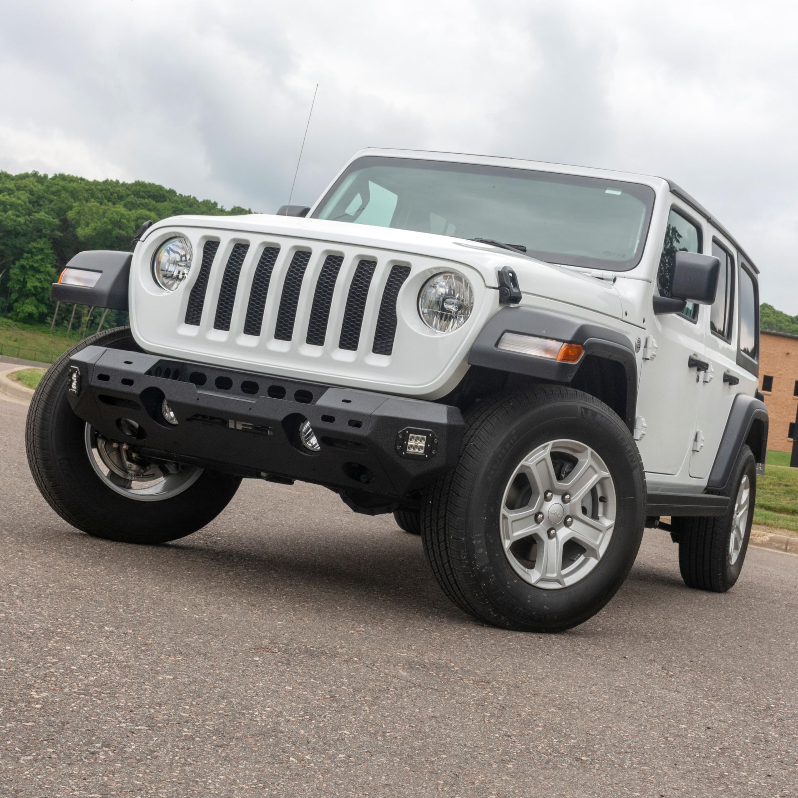 ARIES 2082071 TrailChaser Black Steel Front Bumper with LED Lights & Winch Mount for Jeep Wrangler JL & Gladiator - Off-Road Adventure & Heavy-Duty Protection