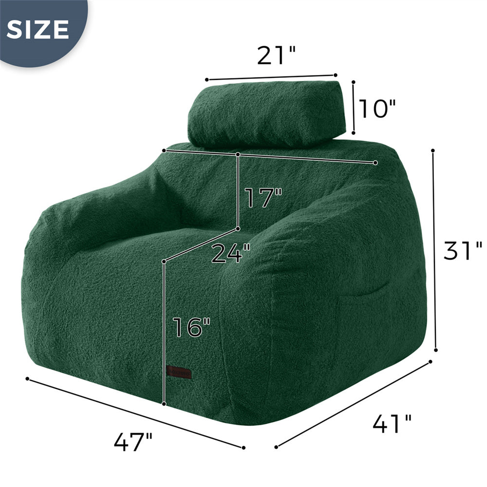 MAXYOYO Oversized Fuzzy Bean Bag Chair with Pillow - Extra Large Comfy Lounger for Adults, Kids - Perfect for Reading Nook, Gaming Room & Movie Nights (Green)