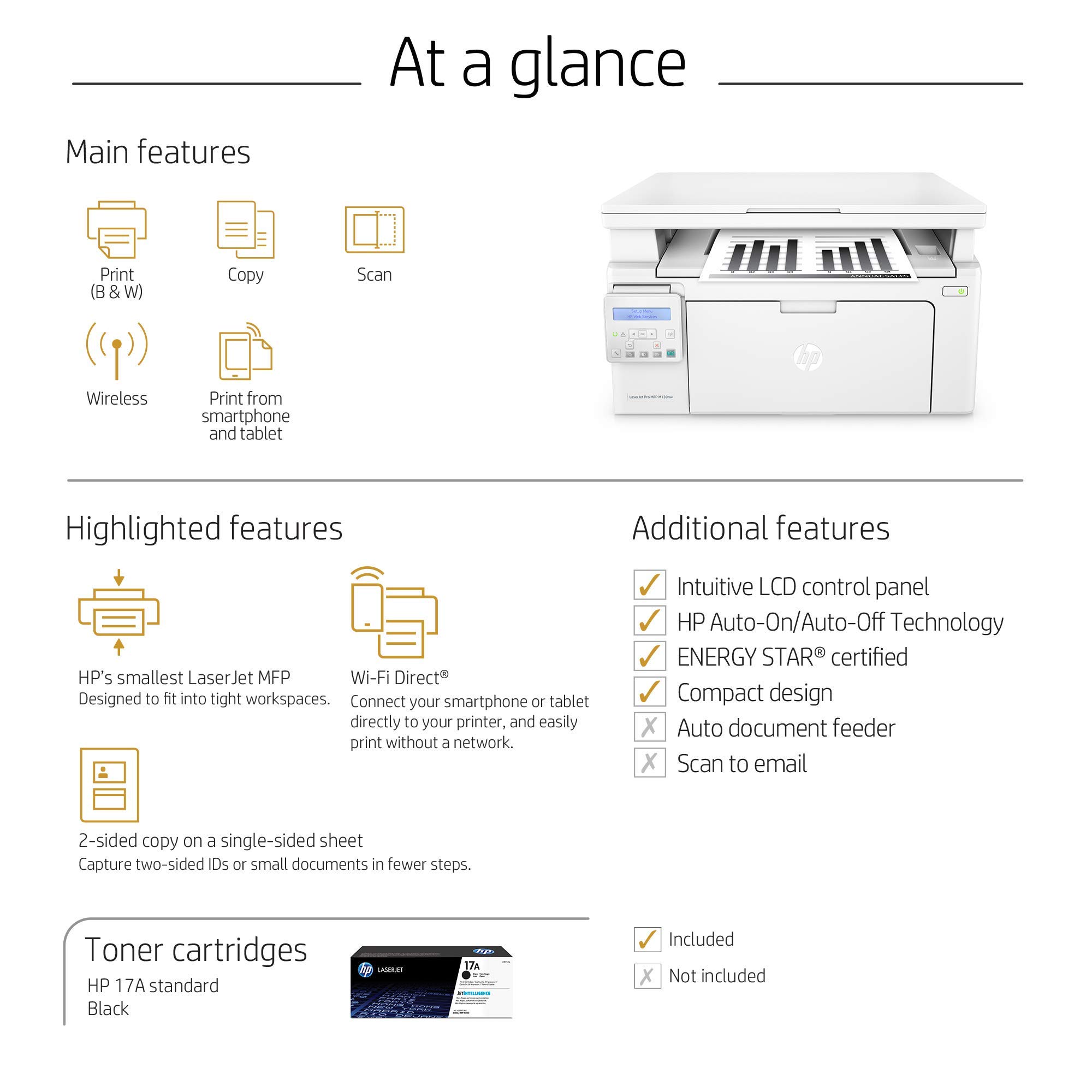 HP LaserJet Pro M130nw Wireless All-in-One Laser Printer with Amazon Dash Replenishment | Copy, Scan, Fax | Home & Office Use | Renewed Model (G3Q58A)