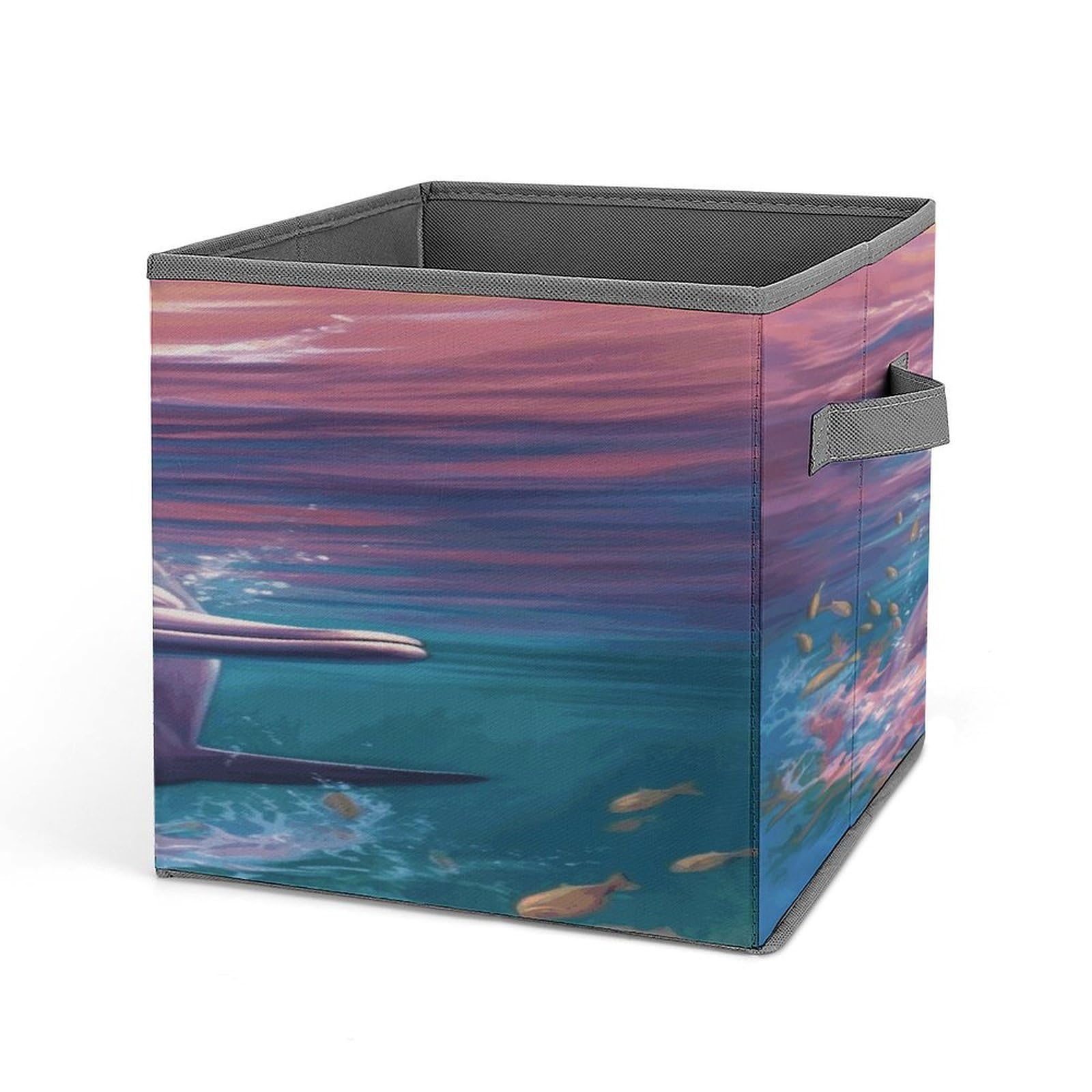 Collapsible Storage Cubes with Handles - 10.6×10.6 Inch Foldable Organizer Bins with Dolphin Art Print for Home, Office & Kids Room Organization - Perfect for Toys, Books & Clutter Control