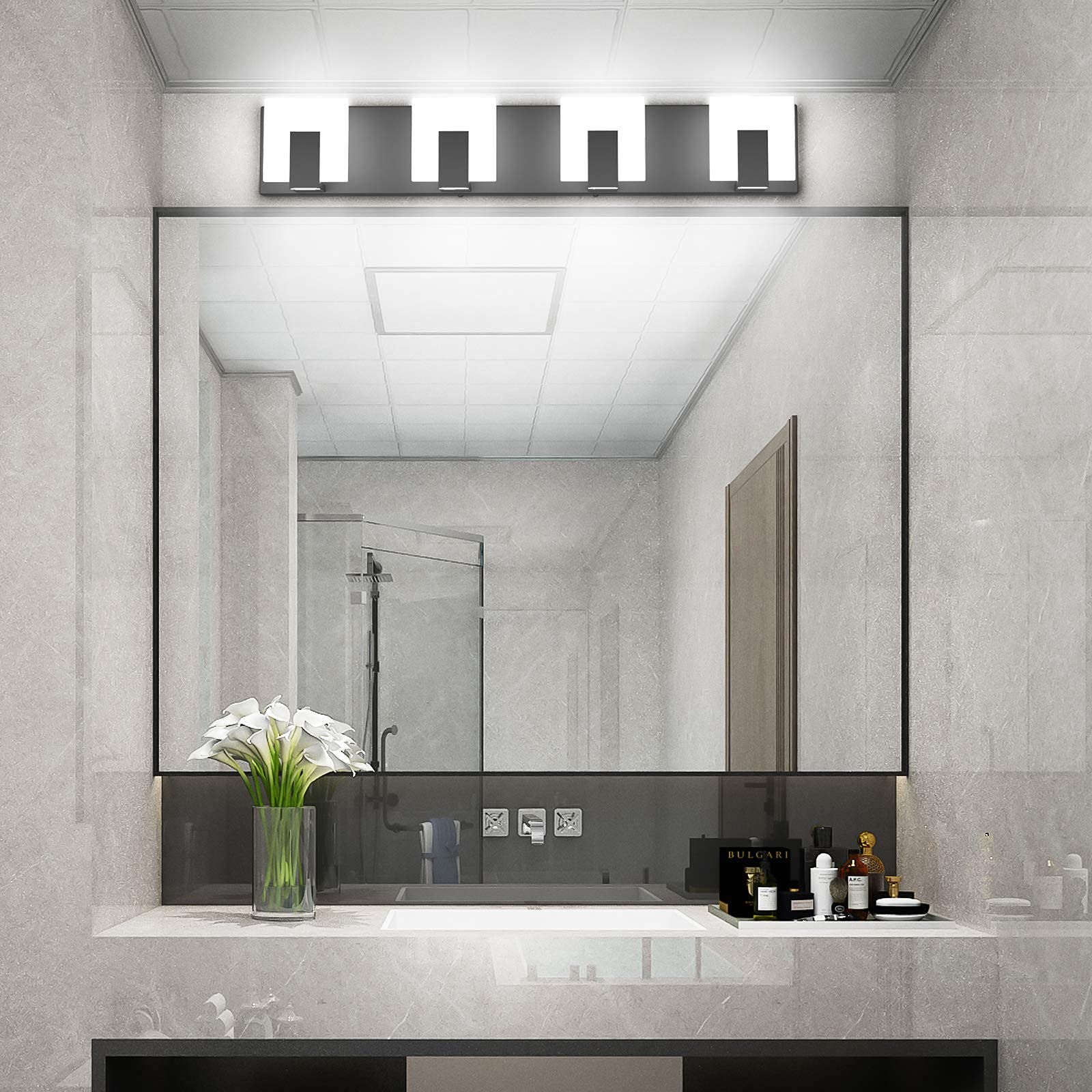 Aipsun Modern Black LED Bathroom Vanity Light - Up and Down Lighting Fixture for Mirror, Wall Sconce, Dressing Room & Powder Room Decor